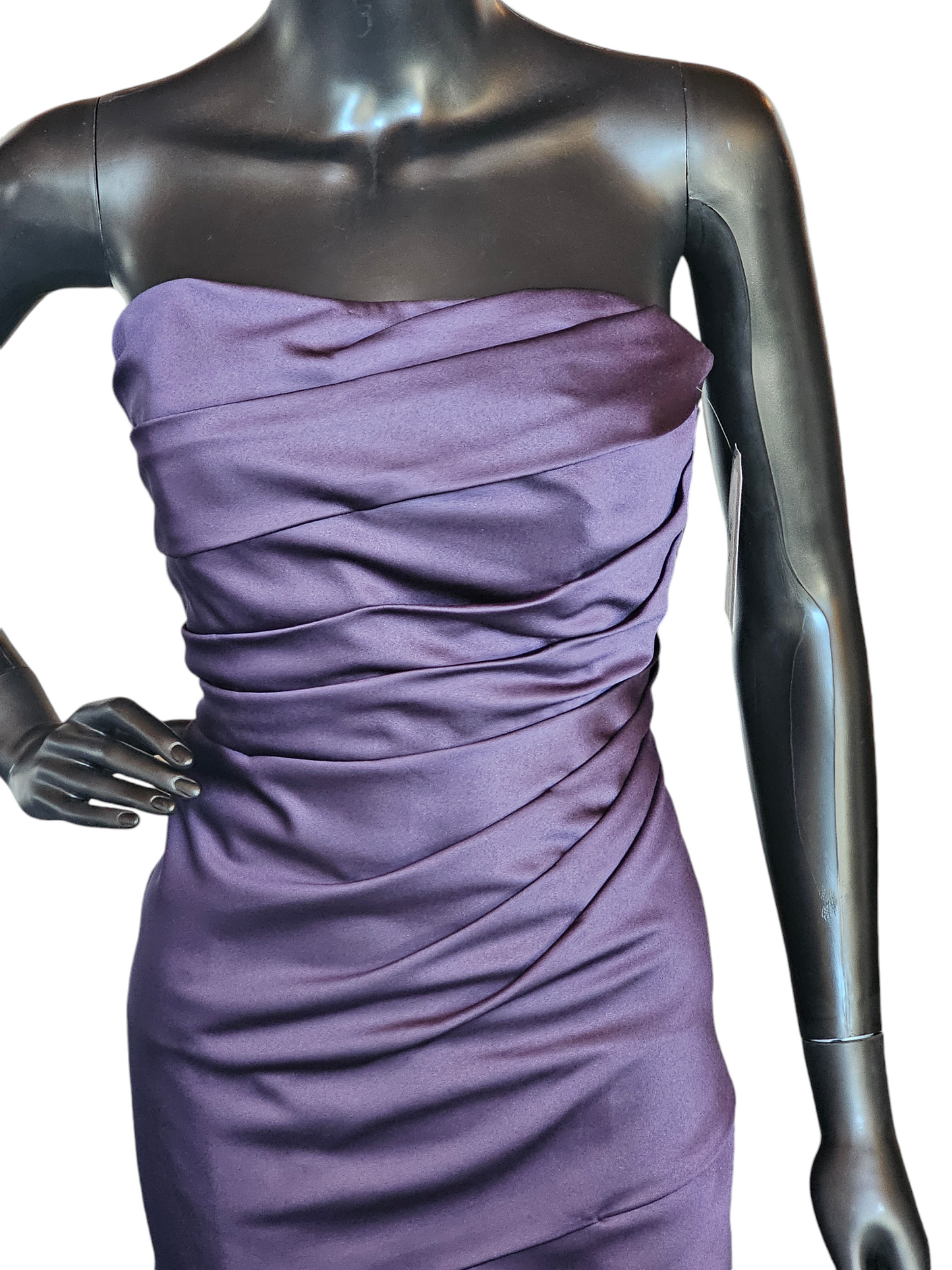 Purple Satin Fitted Strapless Cocktail Dress - Davids Bridal