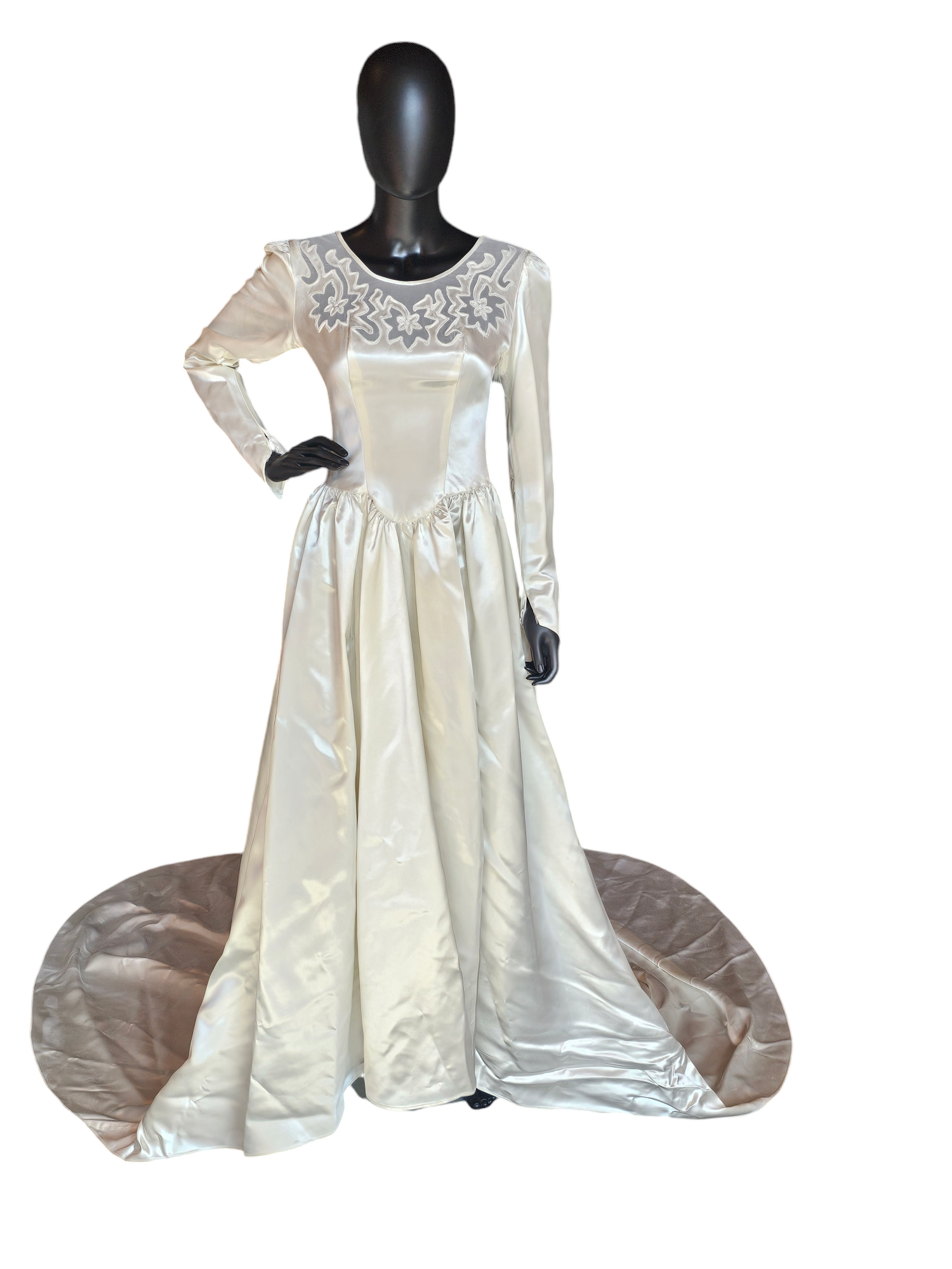 Vintage 40's Liquid Satin Illusion Neckline Wedding Gown Vintage 40's Liquid Satin Illusion Neckline Wedding Gown