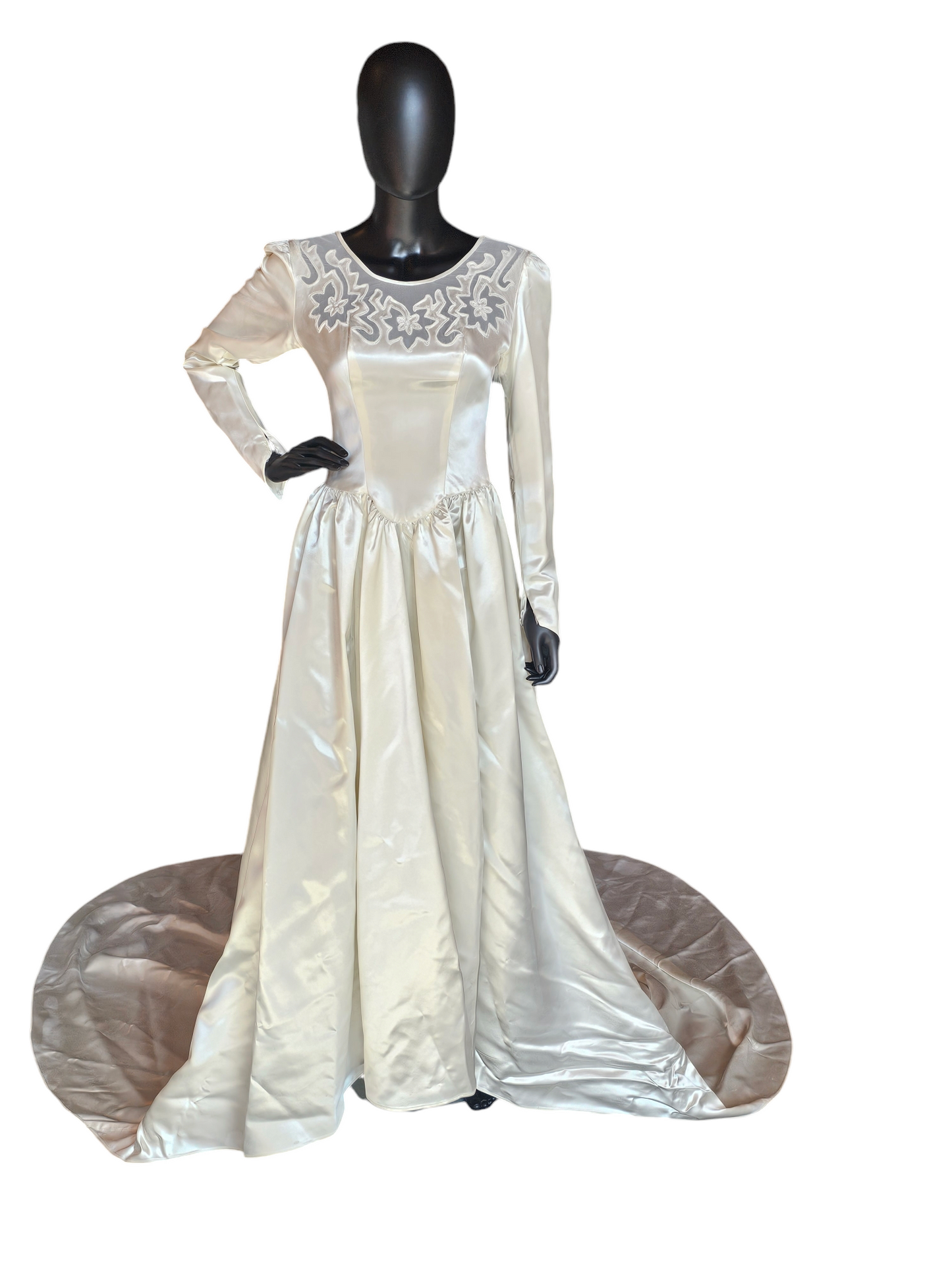 Vintage 40's Liquid Satin Illusion Neckline Wedding Gown