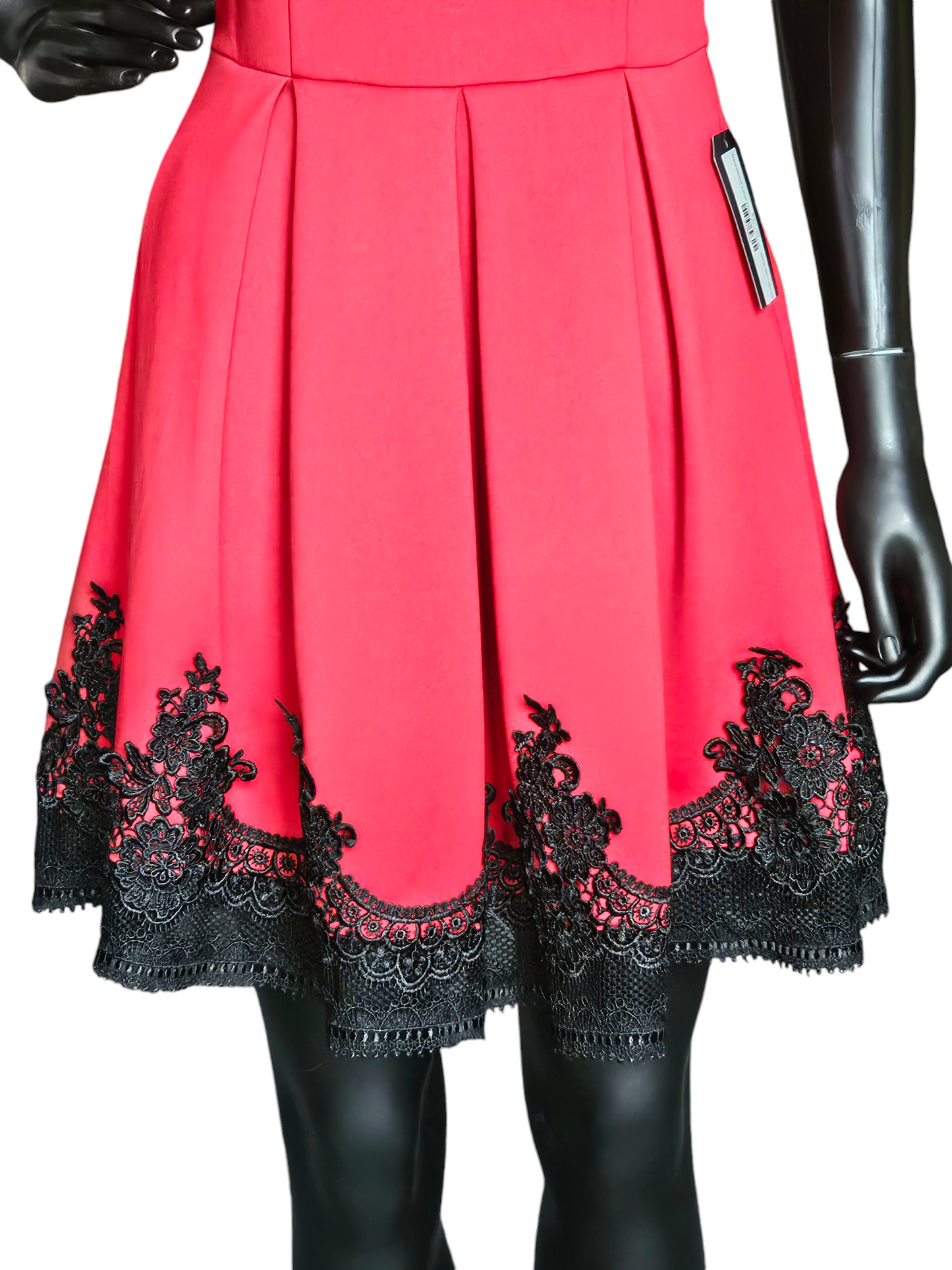 Red/Black Lace Hem Box Pleat - Dina Be