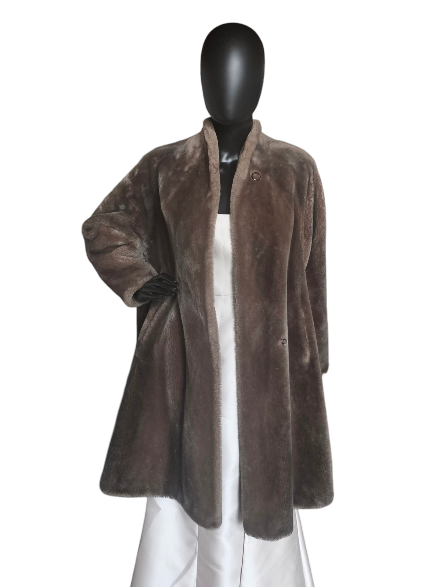 Vintage Sable Faux Fur Collarless Coat