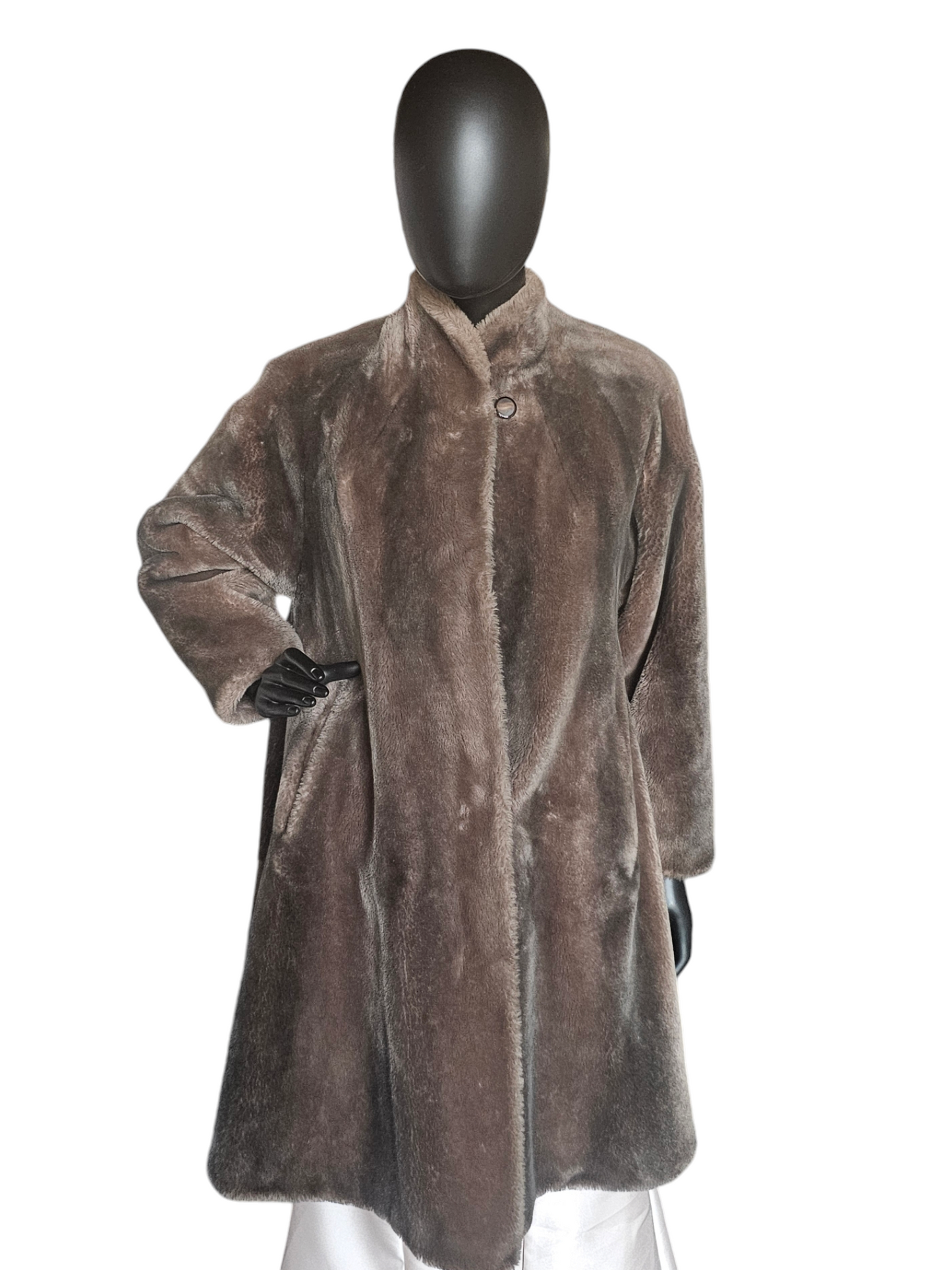 Vintage Sable Faux Fur Collarless Coat