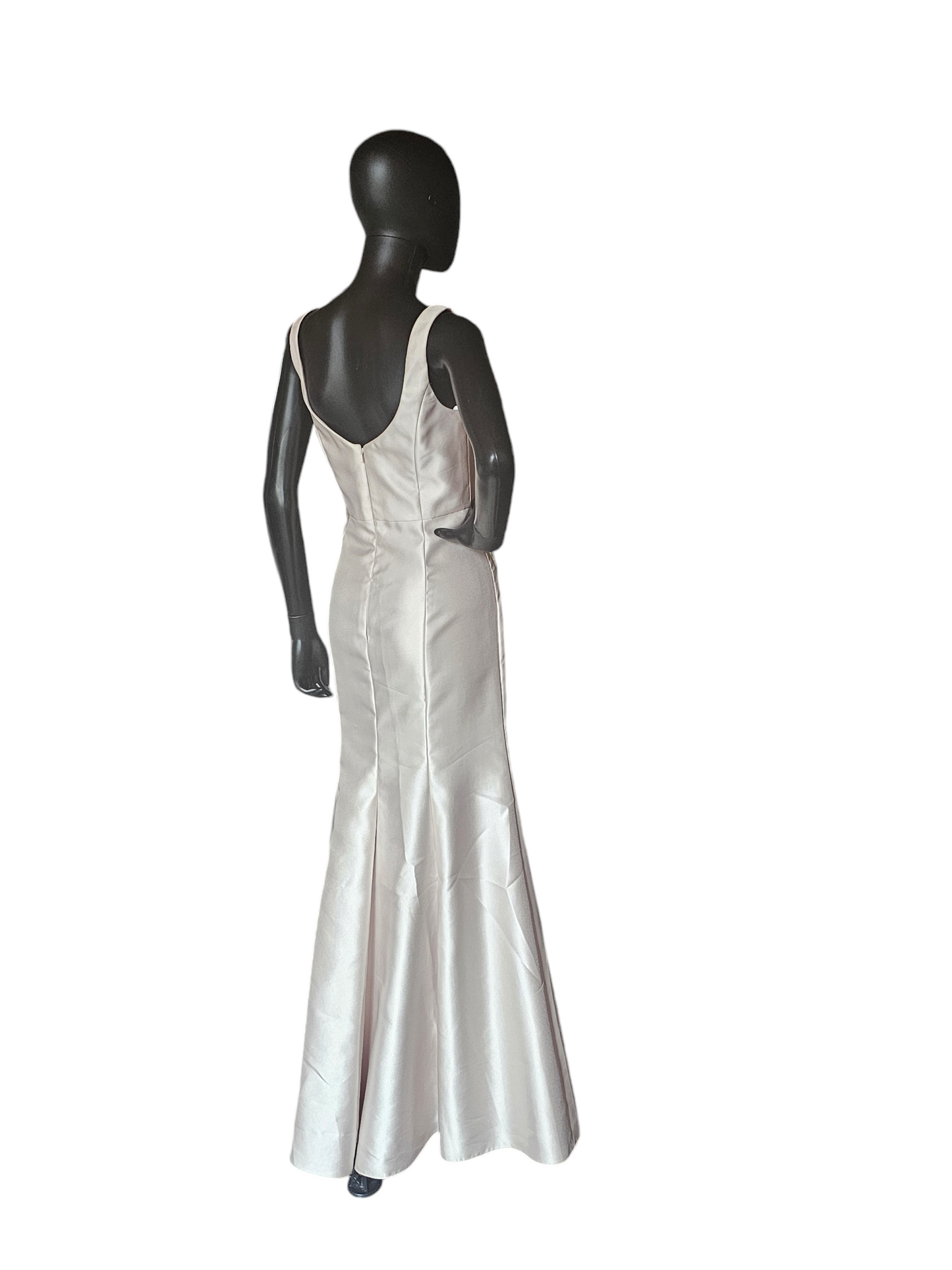 Square Neck Champagne Twill Fitted Formal Gown