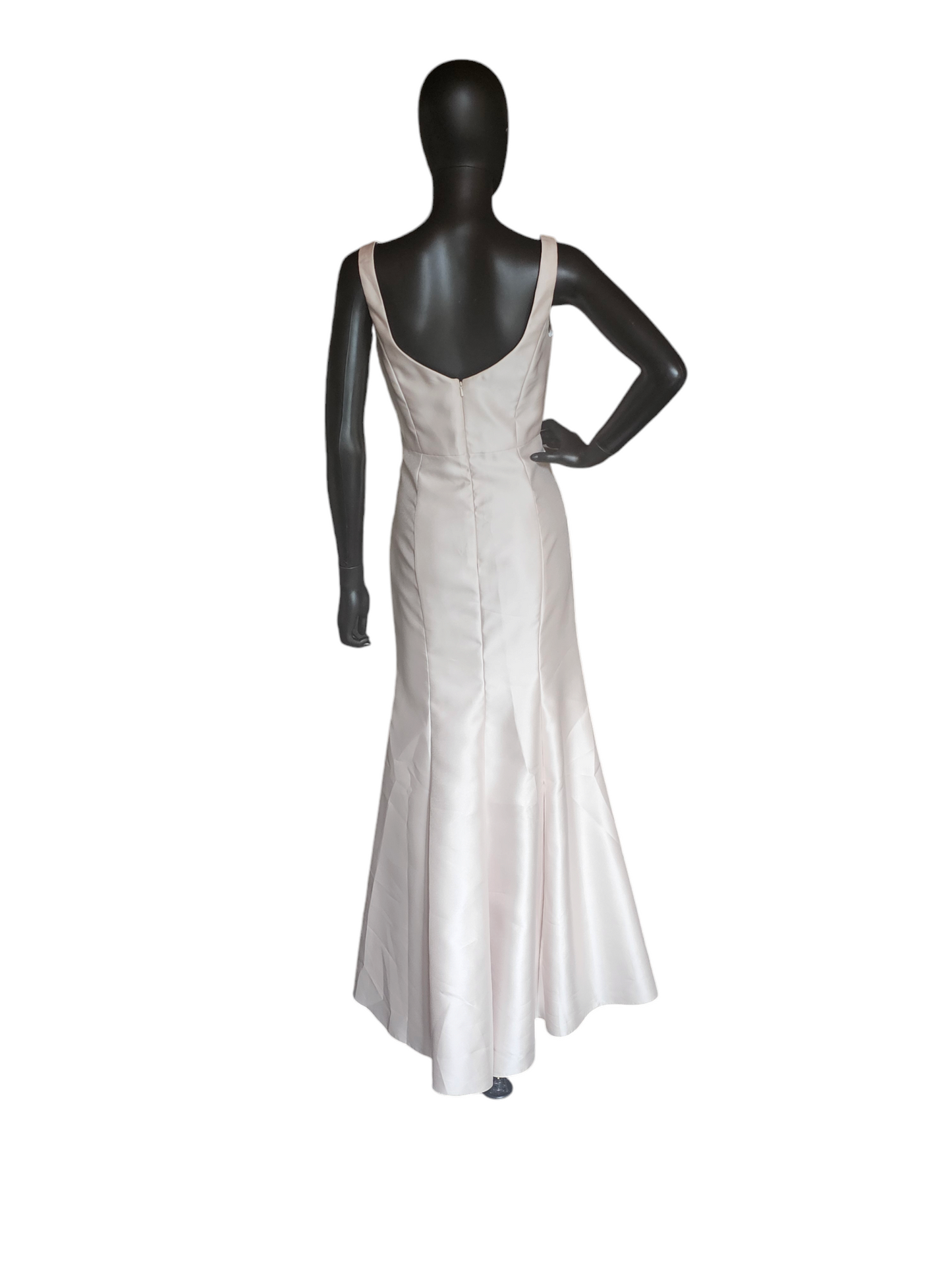 Square Neck Champagne Twill Fitted Formal Gown