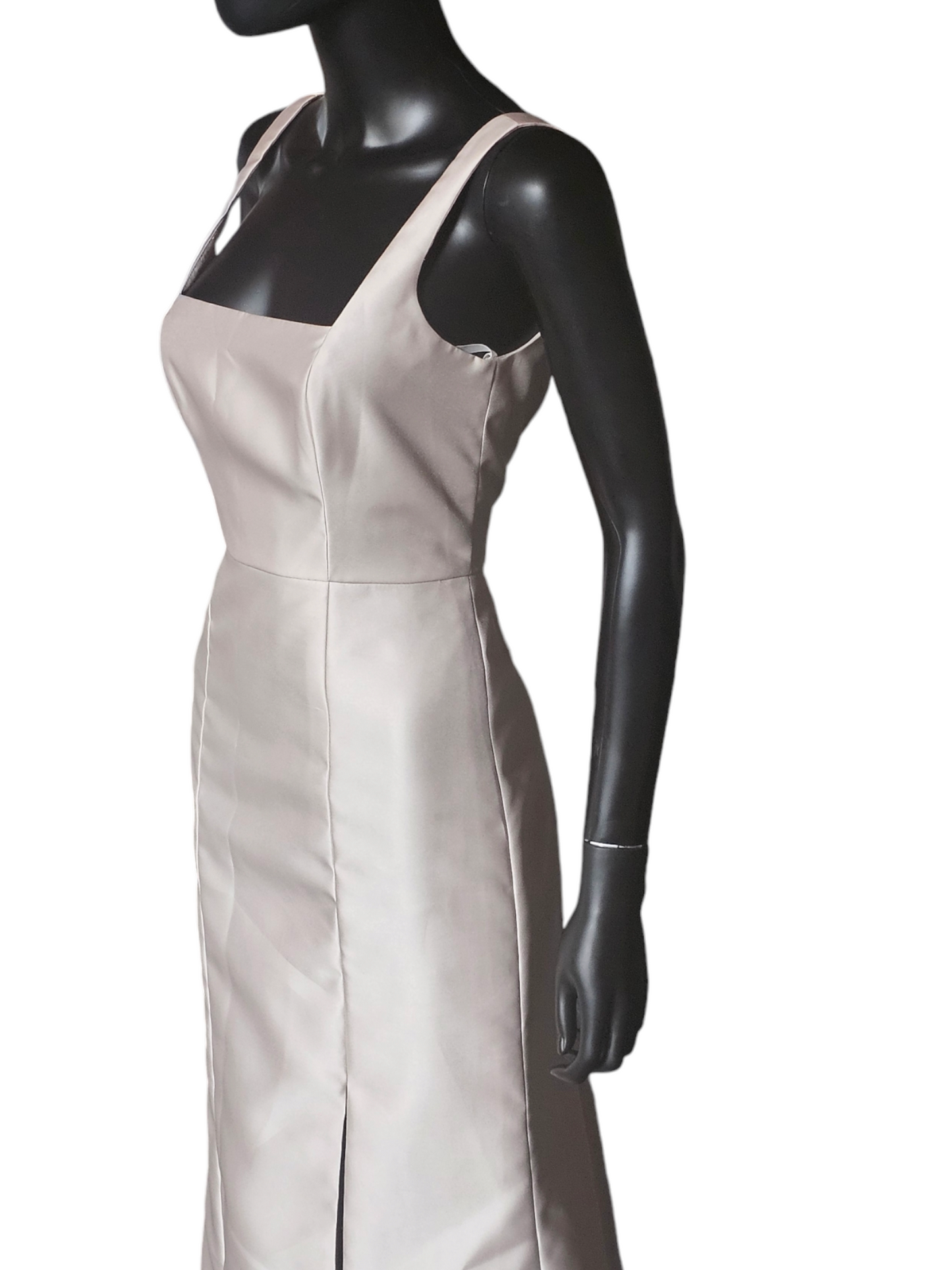 Square Neck Champagne Twill Fitted Formal Gown