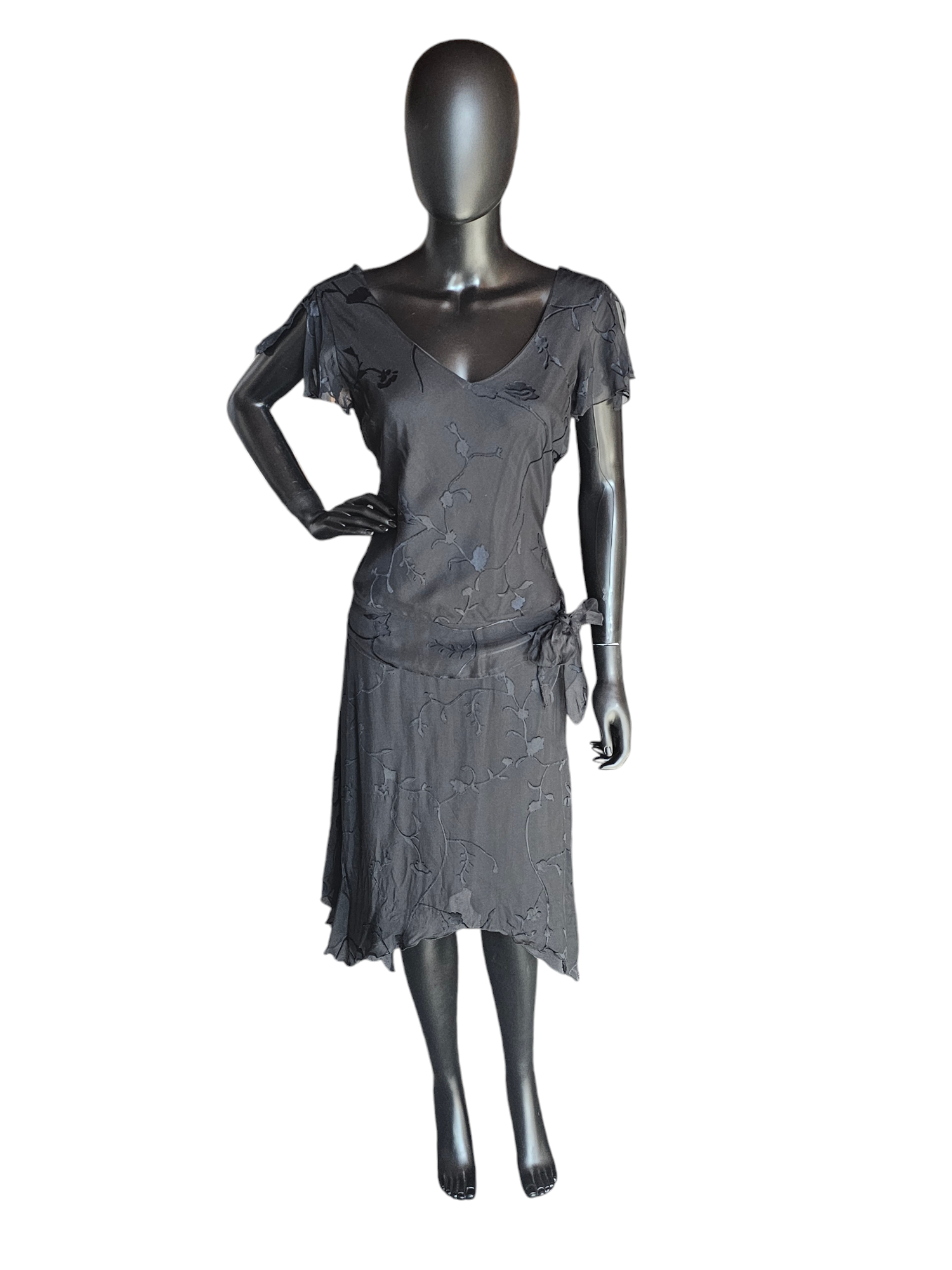 Vintage Black Silk Burnout Handkerchief Dress - Jonathan Martin Arabella Bridal Vintage Black Silk Burnout Handkerchief Dress - Jonathan Martin Arabella Bridal