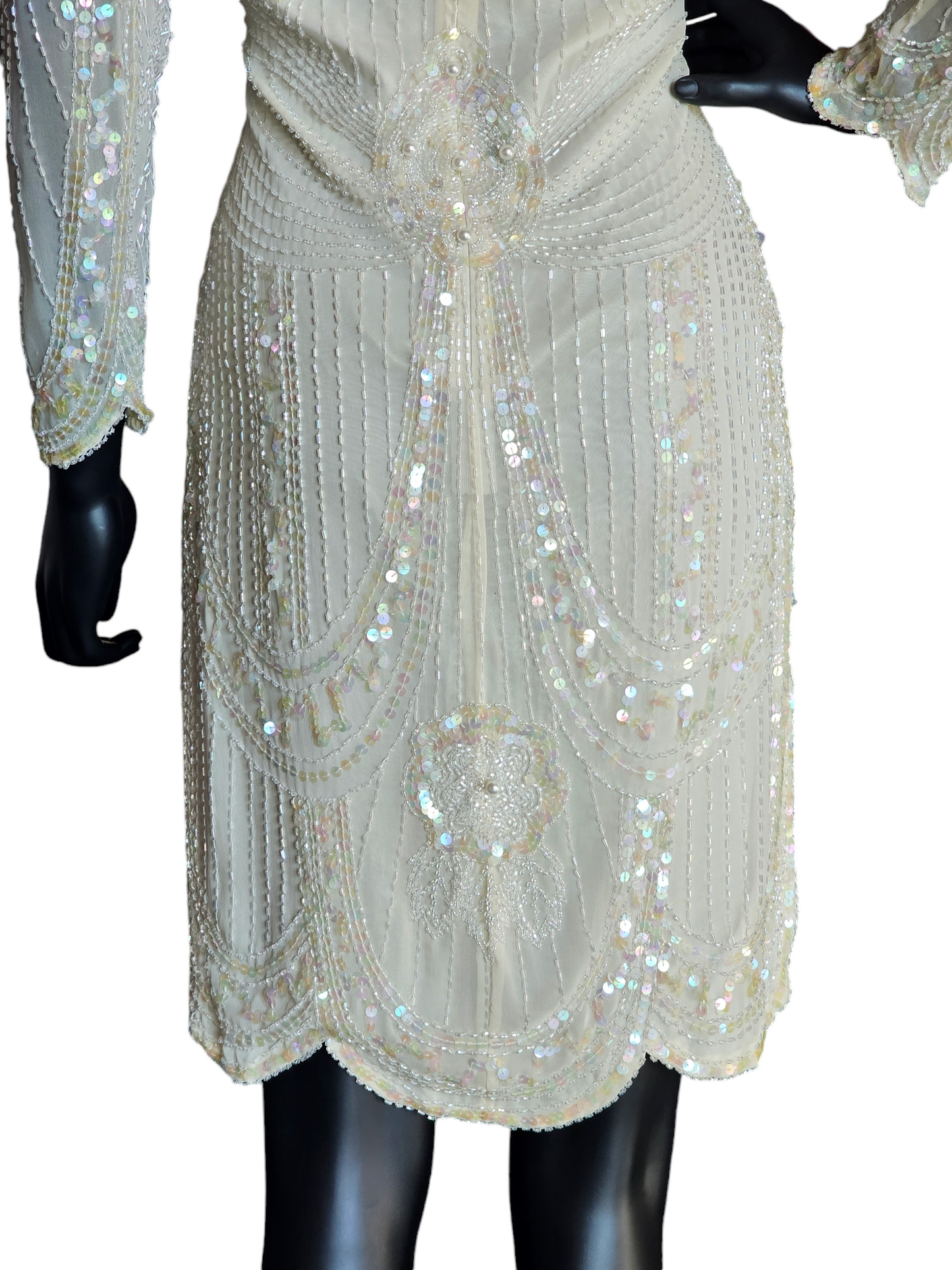 Vintage Ivory Silk Beaded Cocktail Dress  - Lillie Rubin