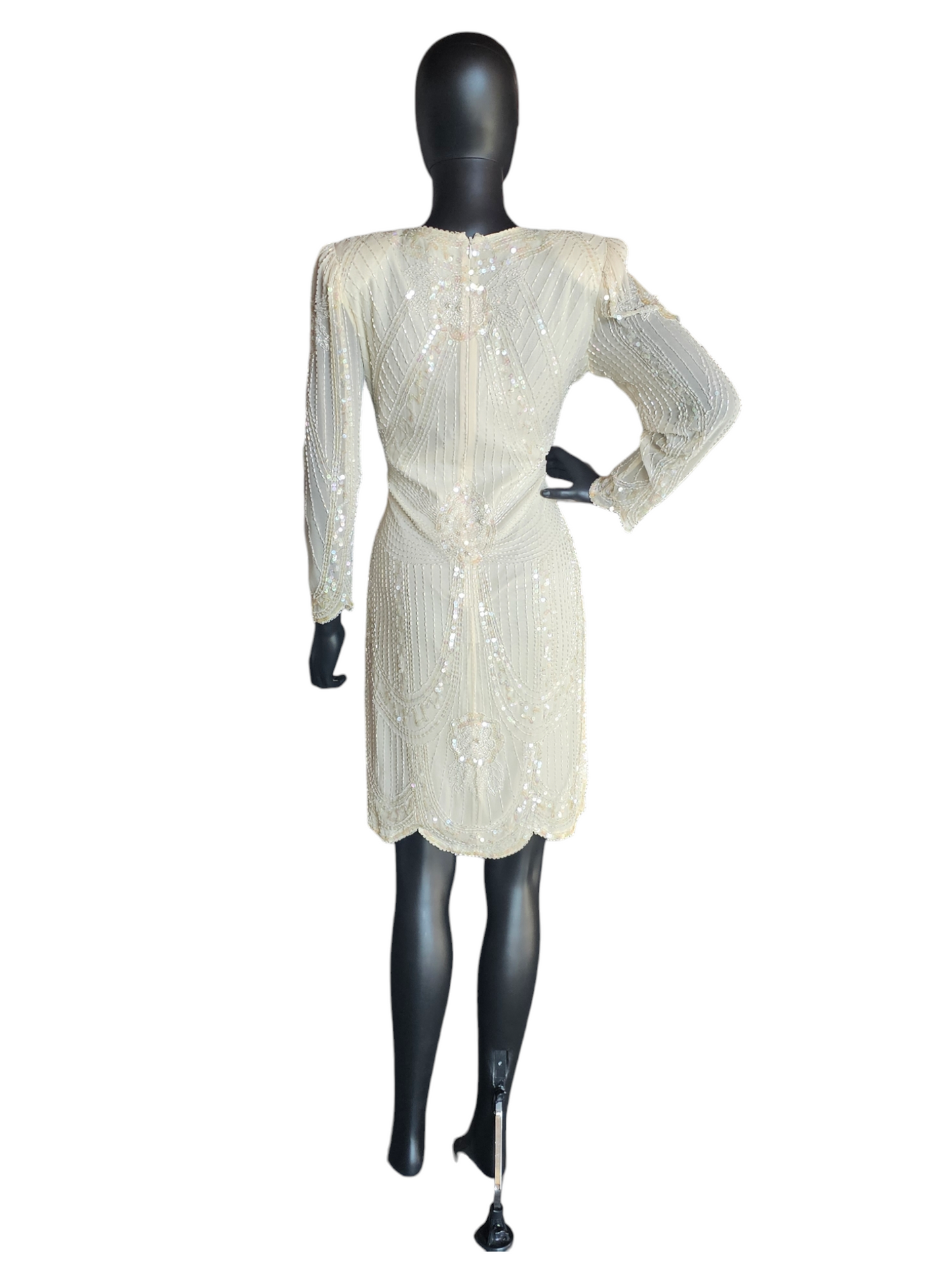 Vintage Ivory Silk Beaded Cocktail Dress  - Lillie Rubin