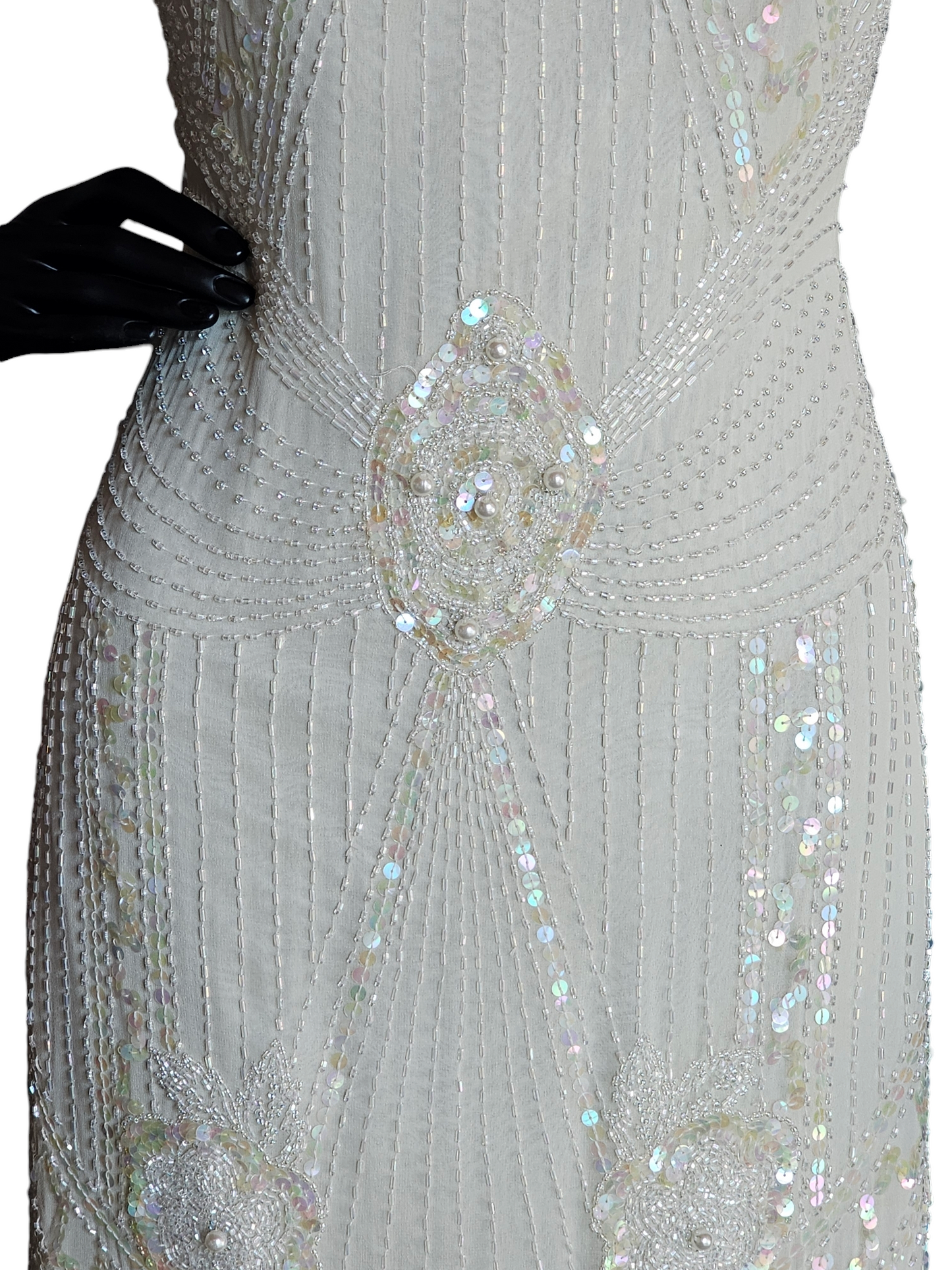 Vintage Ivory Silk Beaded Cocktail Dress  - Lillie Rubin