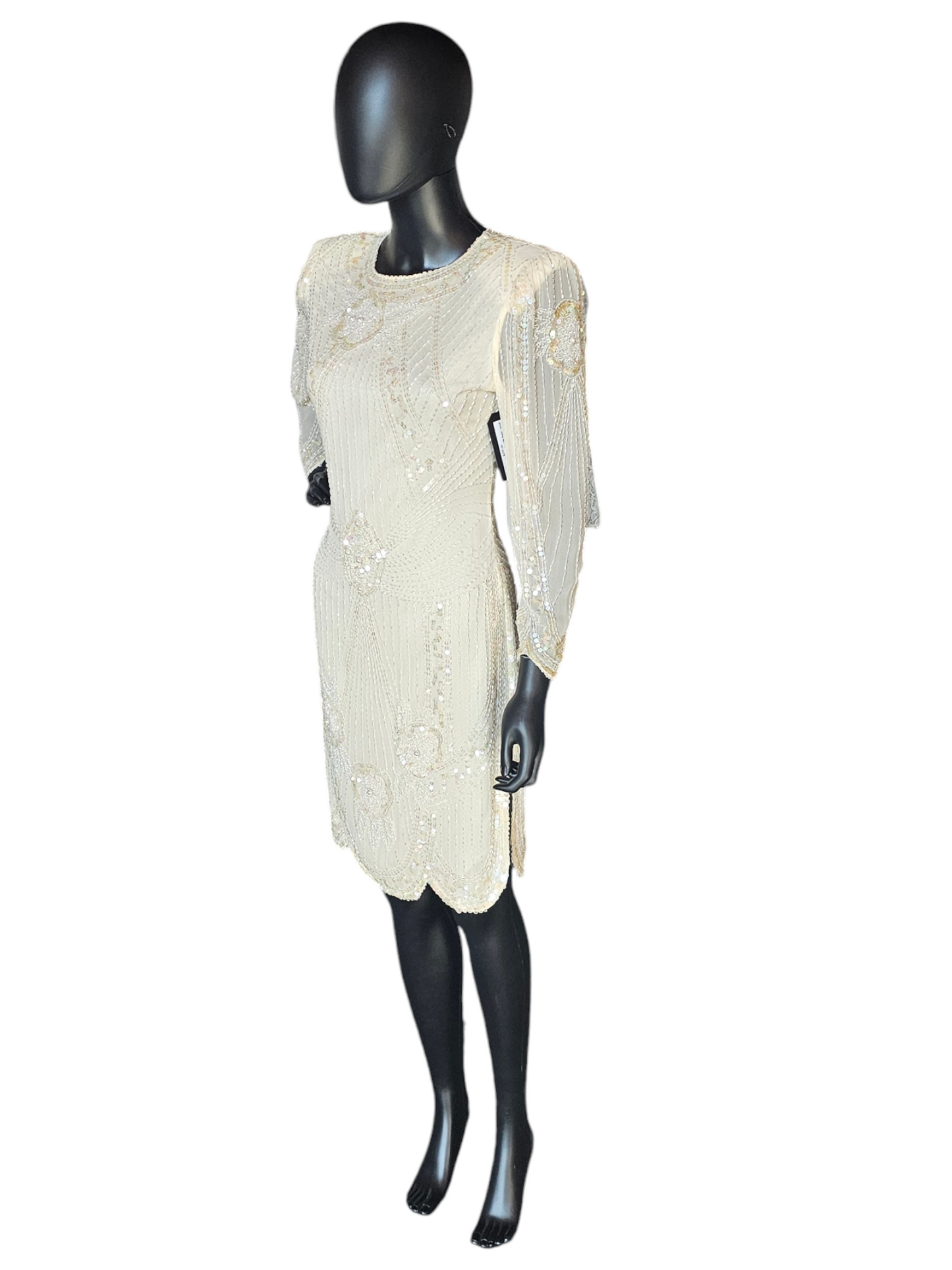 Vintage Ivory Silk Beaded Cocktail Dress  - Lillie Rubin