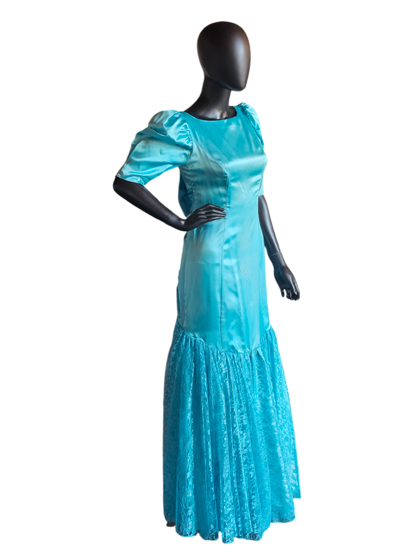 Vintage Turquoise Lace Mermaid Gown