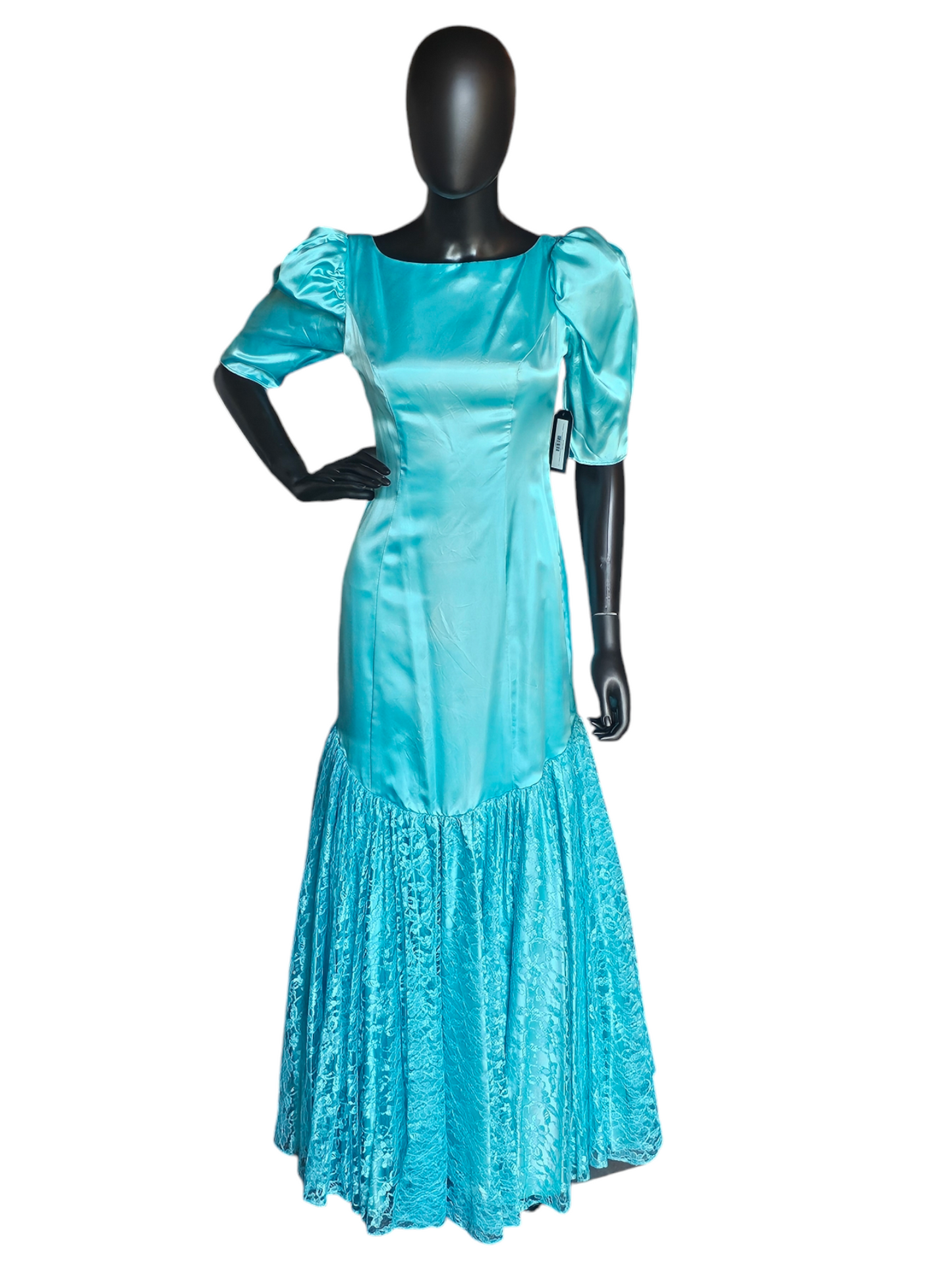 Vintage Turquoise Lace Mermaid Gown