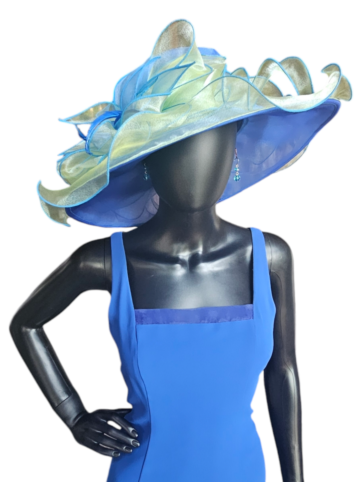 Blue/Green Organza Church/Derby Hat - Forbusite