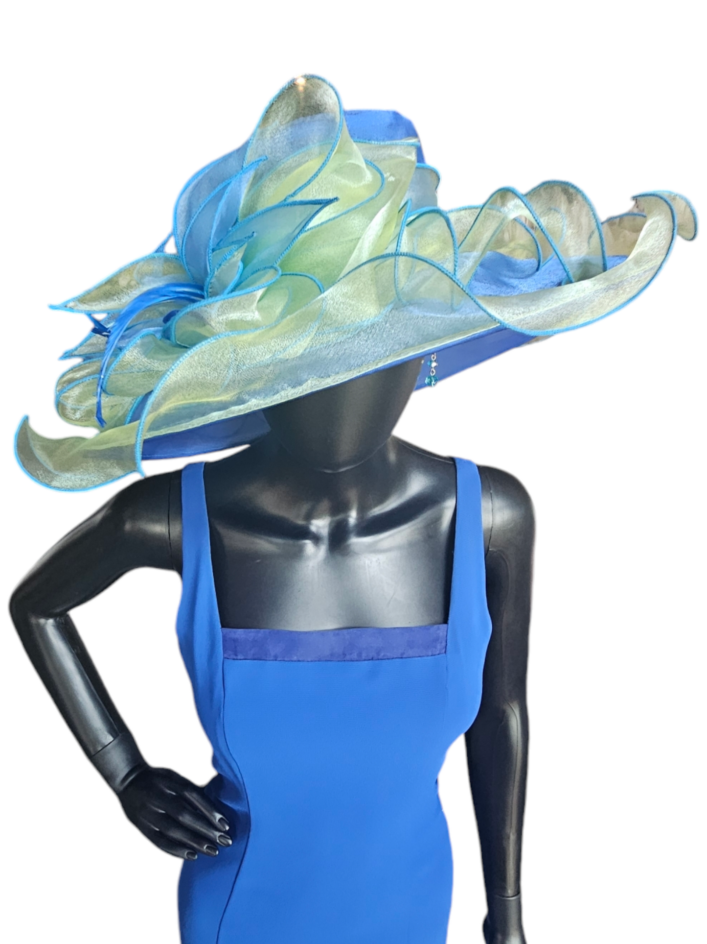 Blue/Green Organza Church/Derby Hat - Forbusite