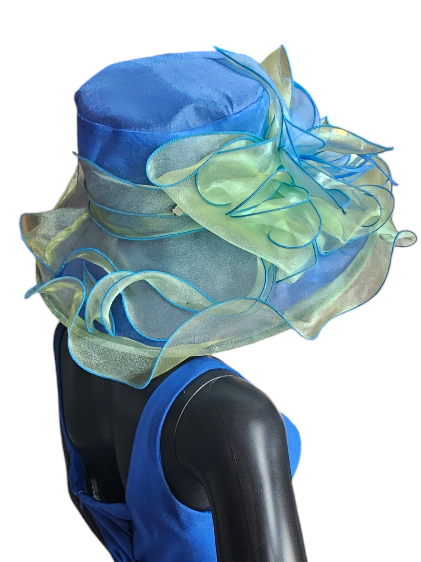 Blue/Green Organza Church/Derby Hat - Forbusite