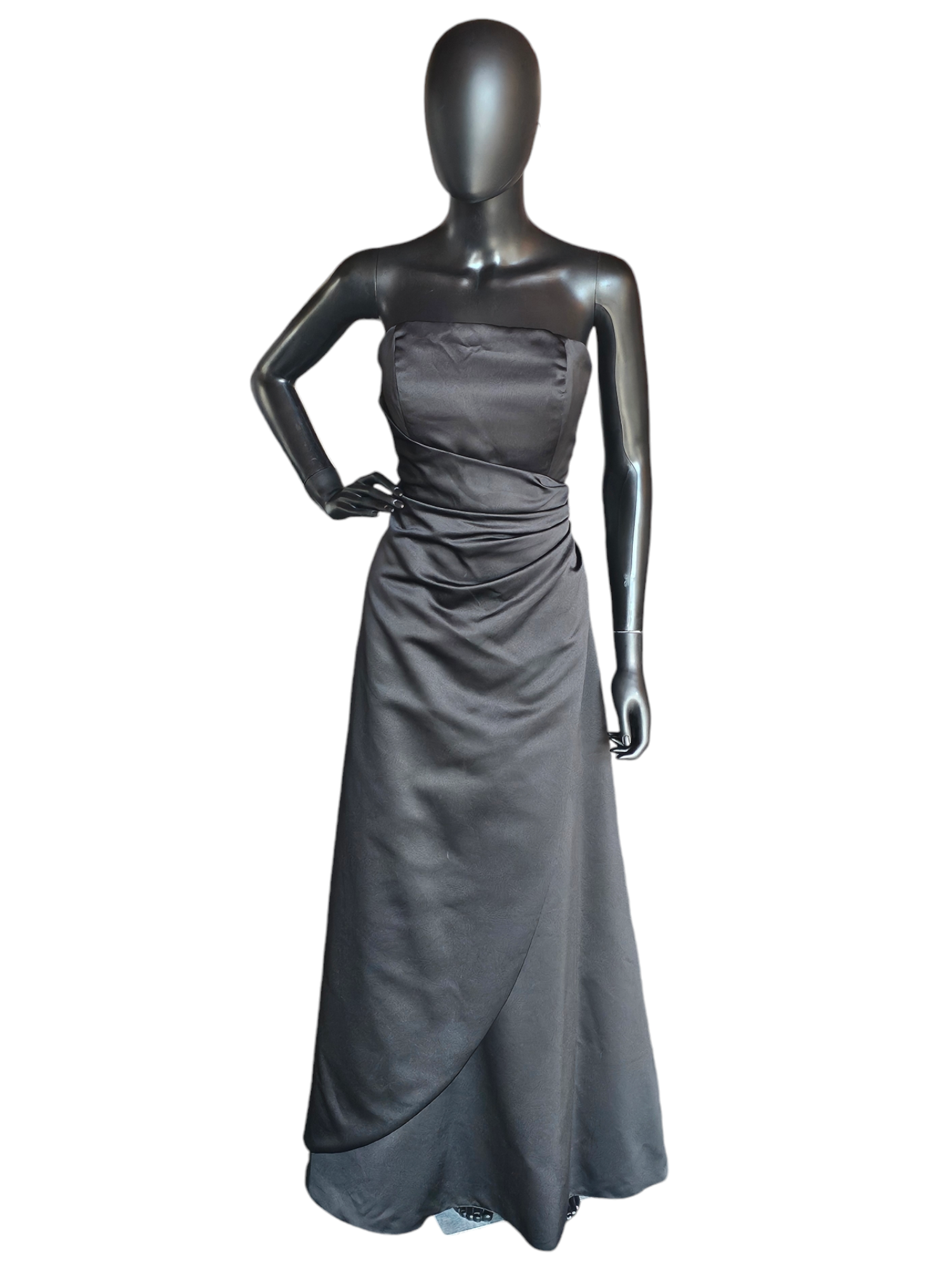 Strapless Black Satin Side Ruched Formal Dress
