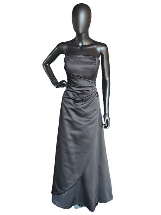 Strapless Black Satin Side Ruched Formal Dress - Davids Bridal