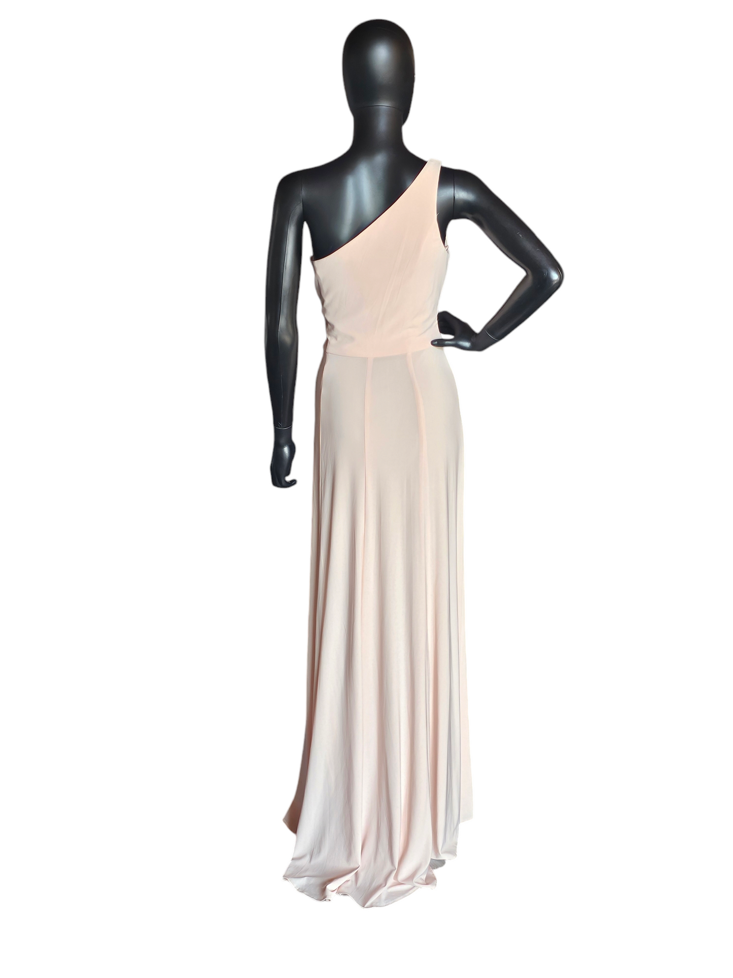 Blush Stretch Jersey One Shoulder Full Length Formal Gown - Nouvelle