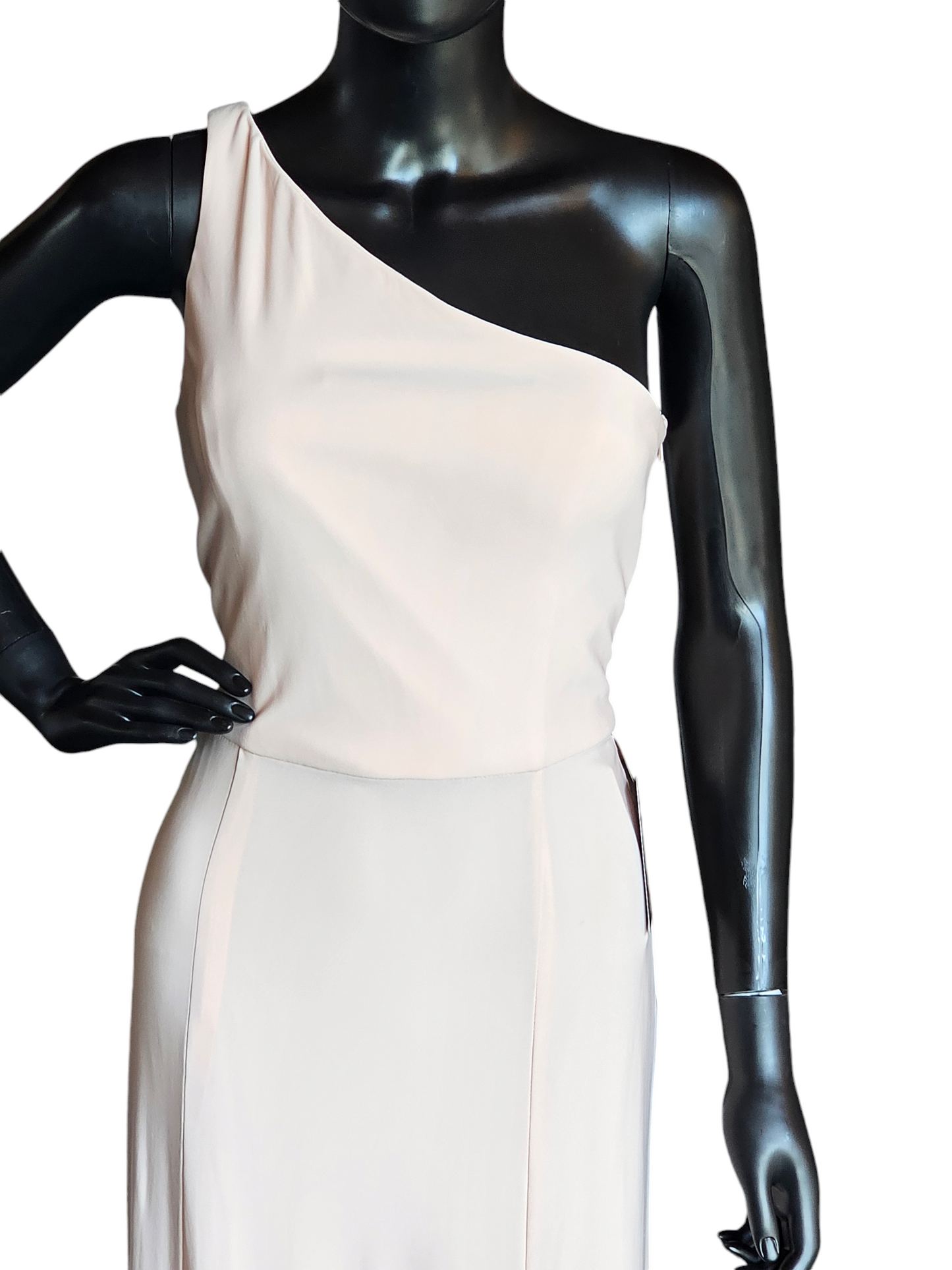 Blush Stretch Jersey One Shoulder Full Length Formal Gown - Nouvelle