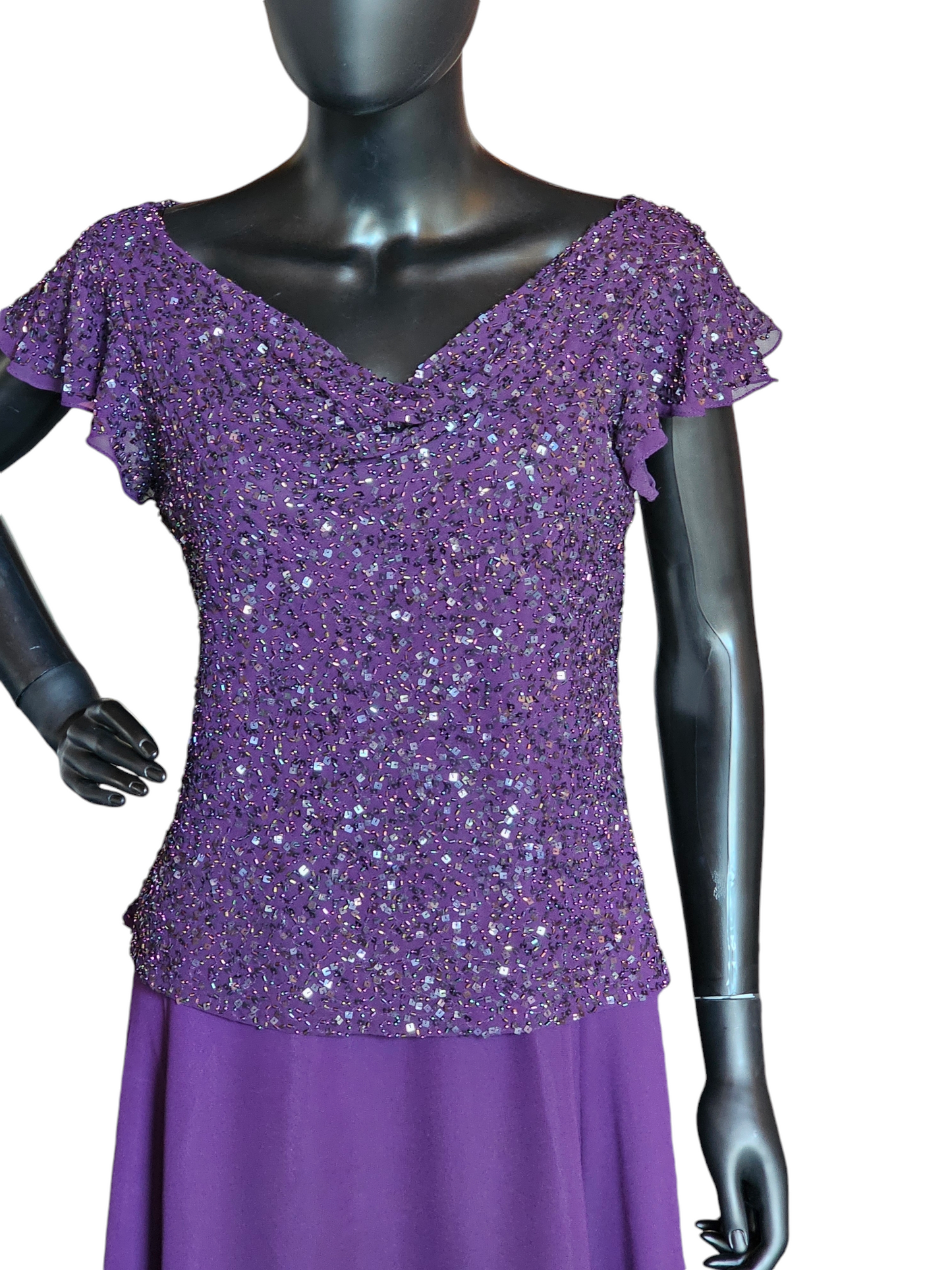 Eggplant Beaded Flutter Sleeve - JKARA