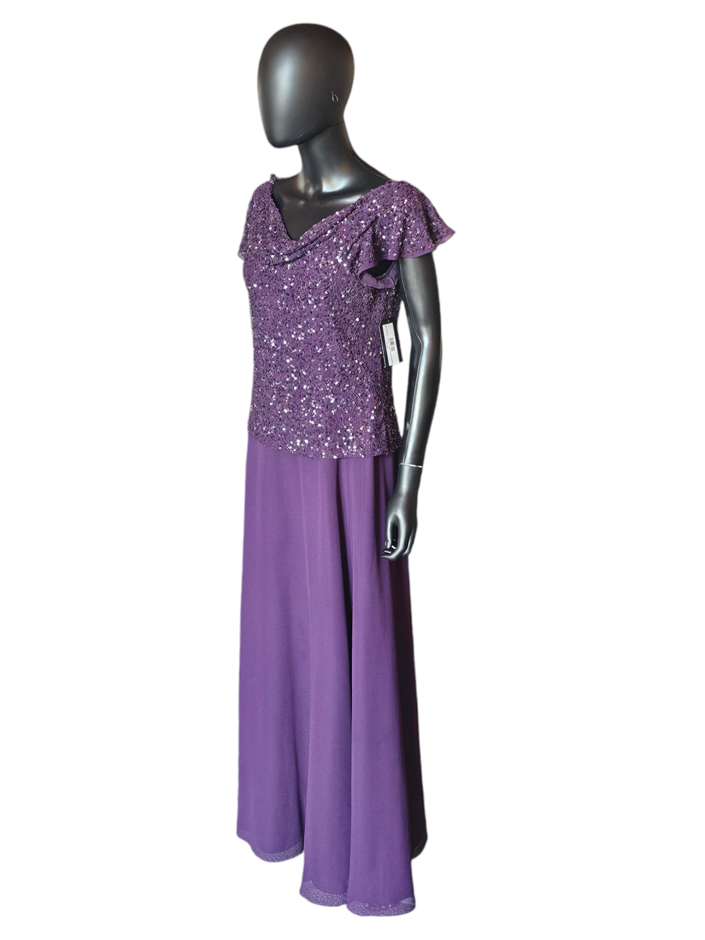 Eggplant Beaded Flutter Sleeve - JKARA