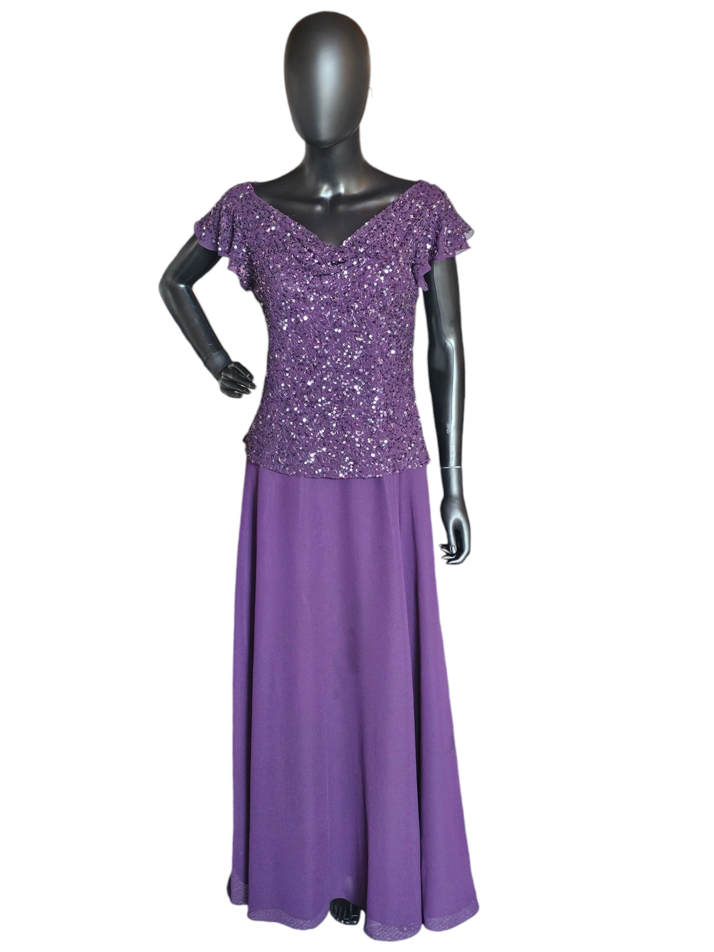 Eggplant Beaded Flutter Sleeve - JKARA