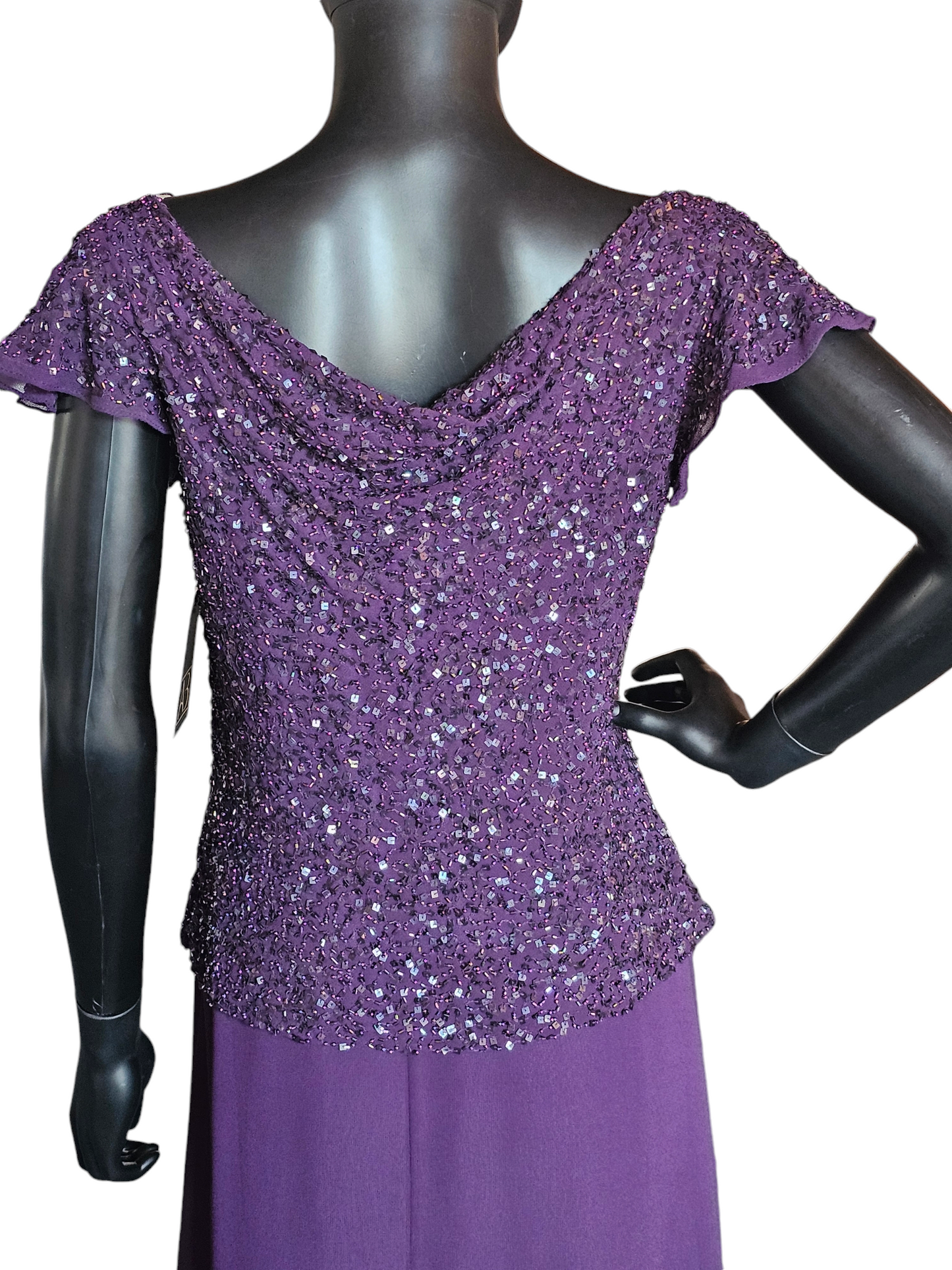 Eggplant Beaded Flutter Sleeve - JKARA