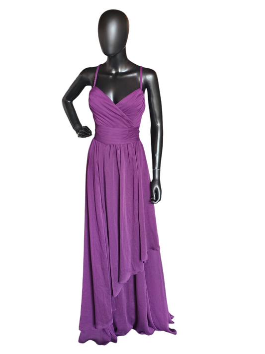 Plum Crepe Chiffon Bridesmaid Dress - Angelina Faccenda