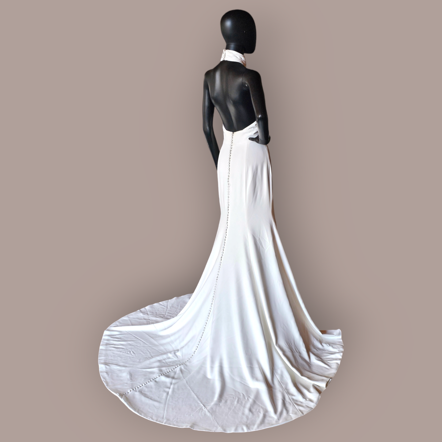 White Crossed Halter Fitted Wedding Gown - Theia Maple