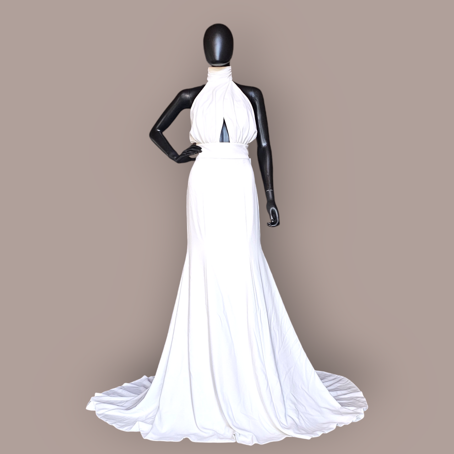 White Crossed Halter Fitted Wedding Gown - Theia Maple