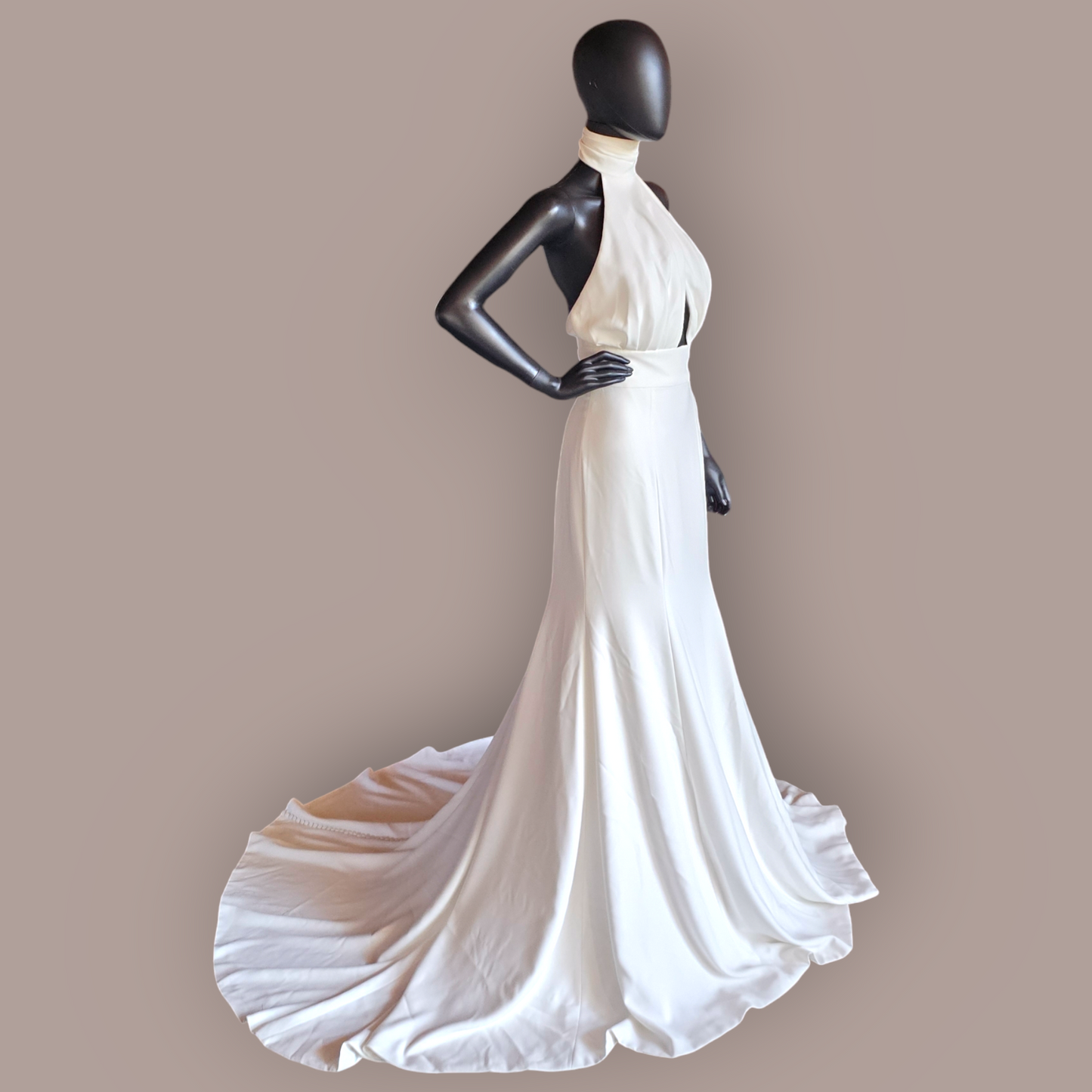 White Crossed Halter Fitted Wedding Gown - Theia Maple