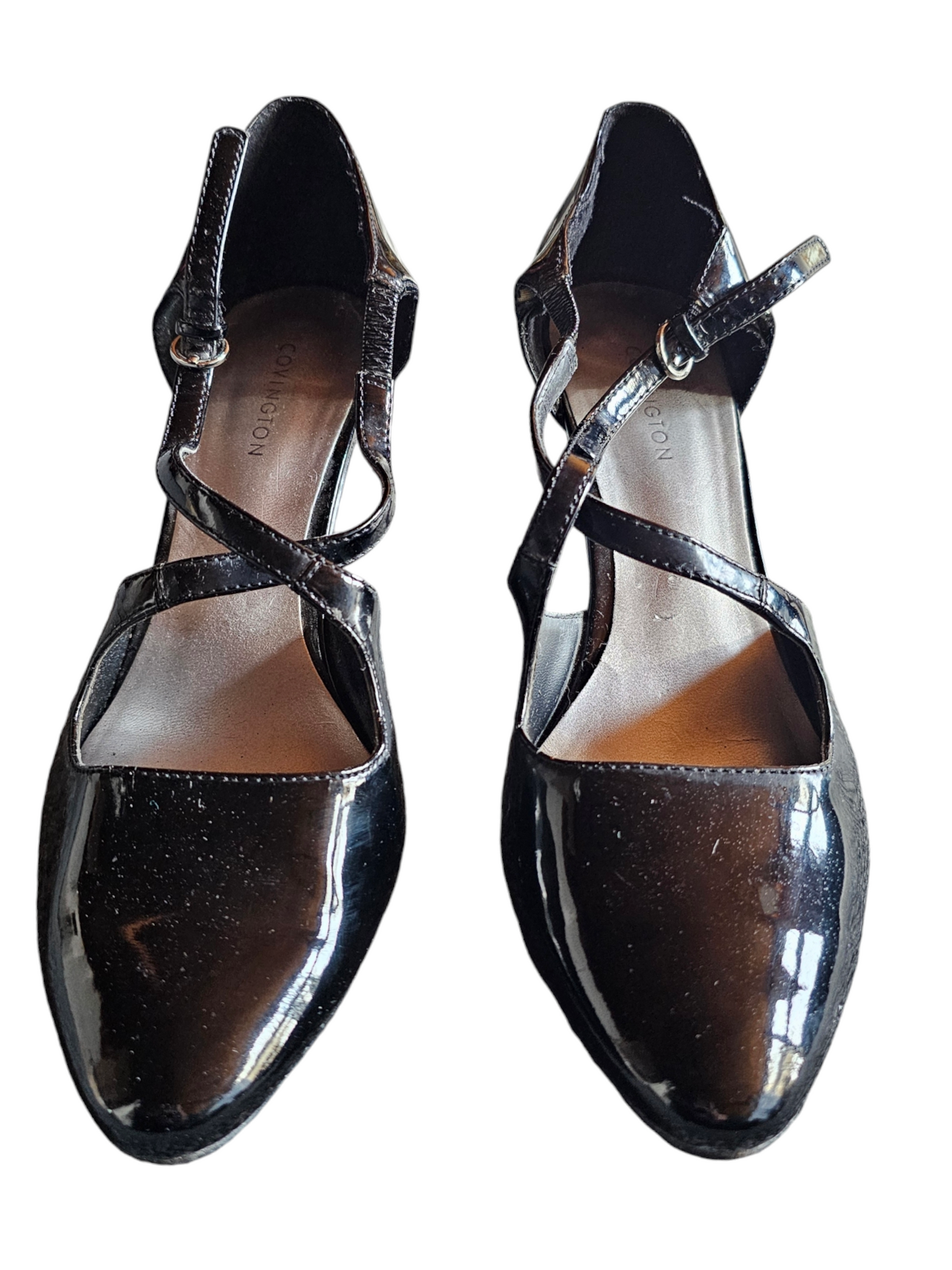 Black Patent Leather Cross Strap Pumps - Covington