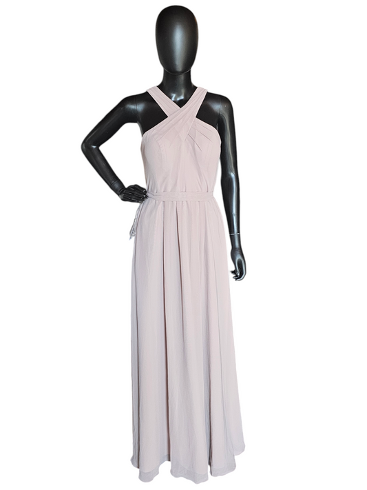 Taupe Chiffon Cross Halter Bridesmaid Dress - Dixie Azazi NWT