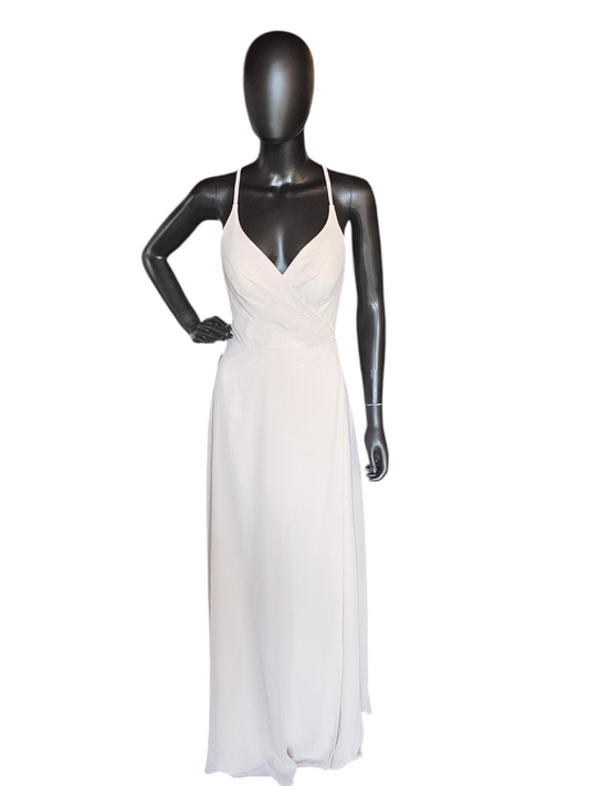 Cream Chiffon Keyhole Back Full Length Formal Gown - Azazi NWT