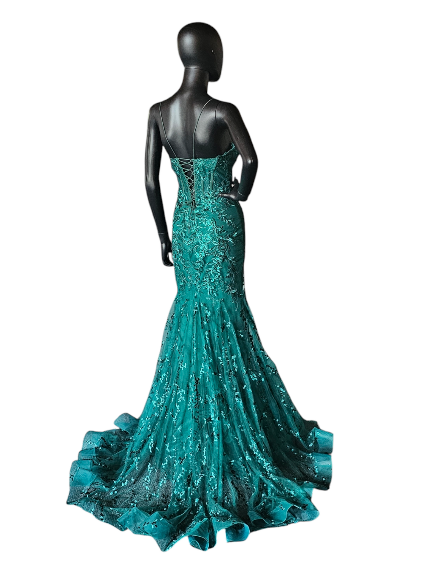 Forest Green Sequin Maxi Formal Gown W/Train -  ew35010 - Ellie Wilde