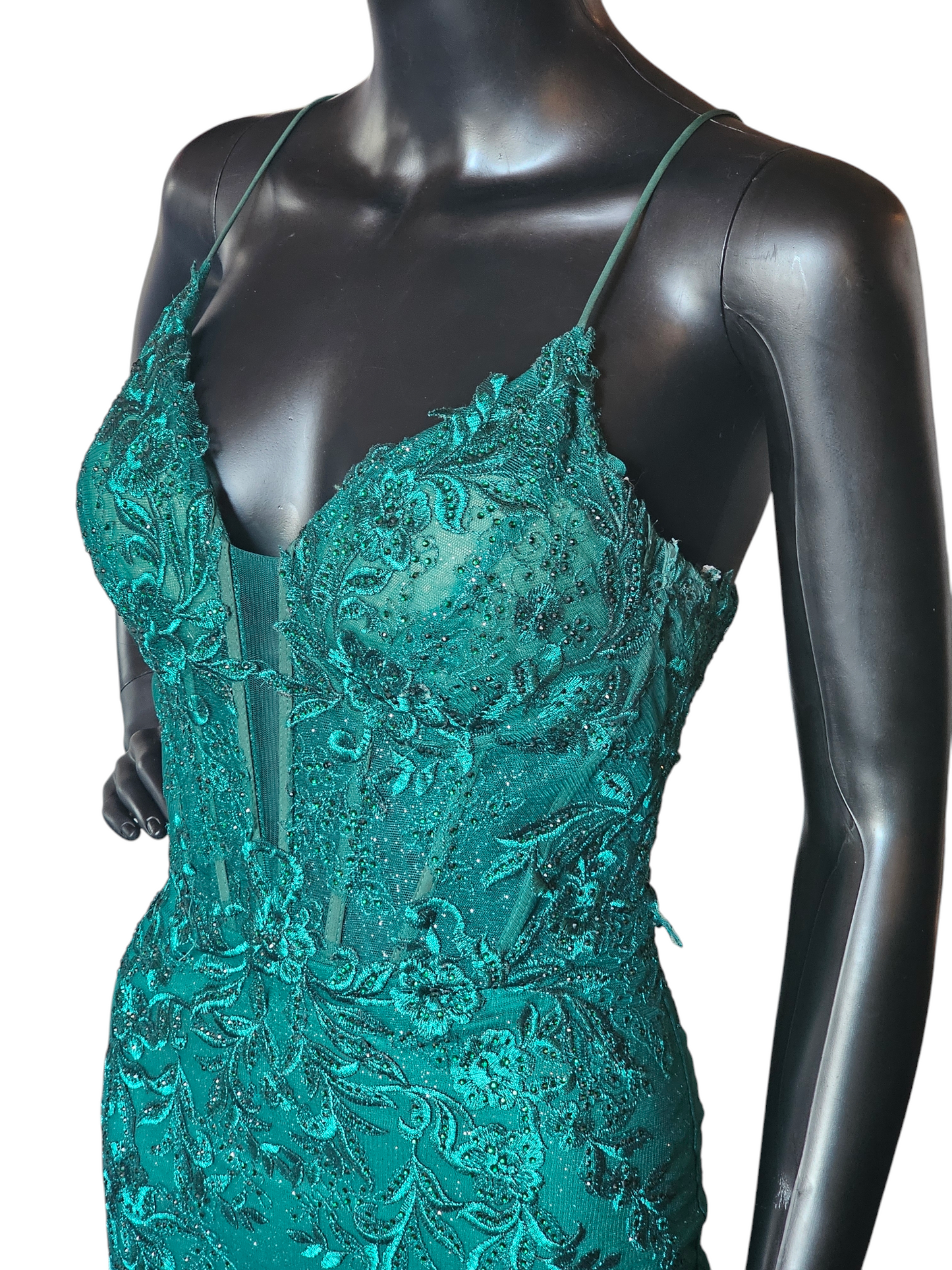 Forest Green Sequin Maxi Formal Gown W/Train -  ew35010 - Ellie Wilde