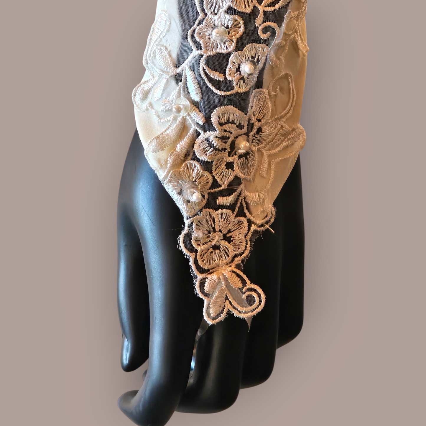 Elbow Stretch Jersey Ivory Lace Gauntlet Glove