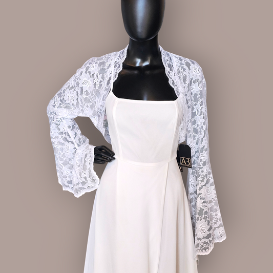 White Soft Cotton Lace Long Tuplip Sleeve Bolero Jacket