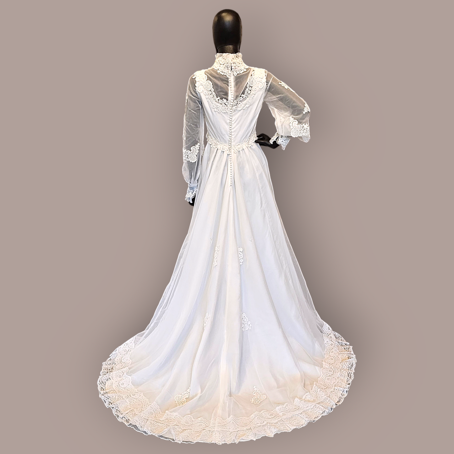 Vintage Queen Anne Neckline Wedding Gown