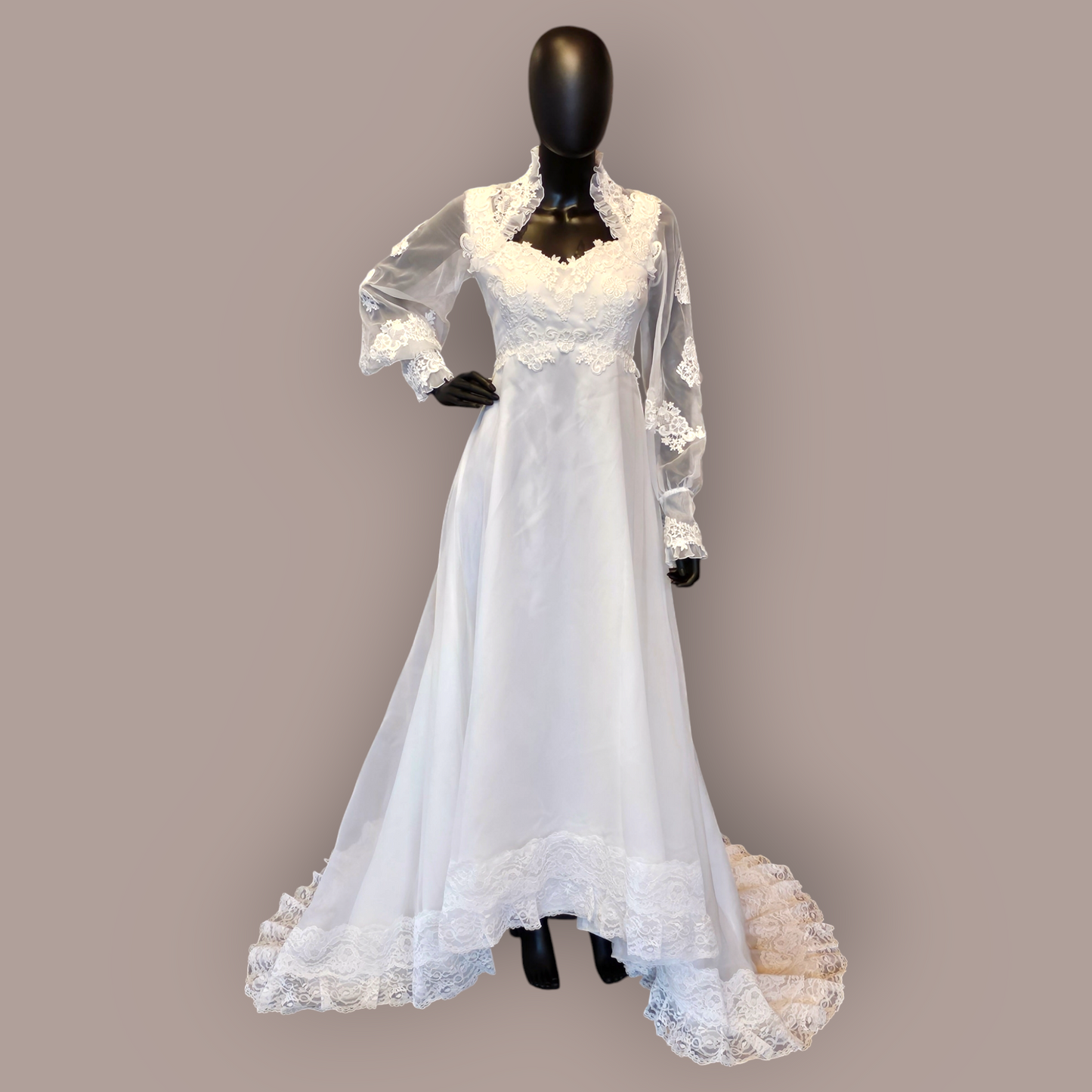 Vintage Queen Anne Neckline Wedding Gown