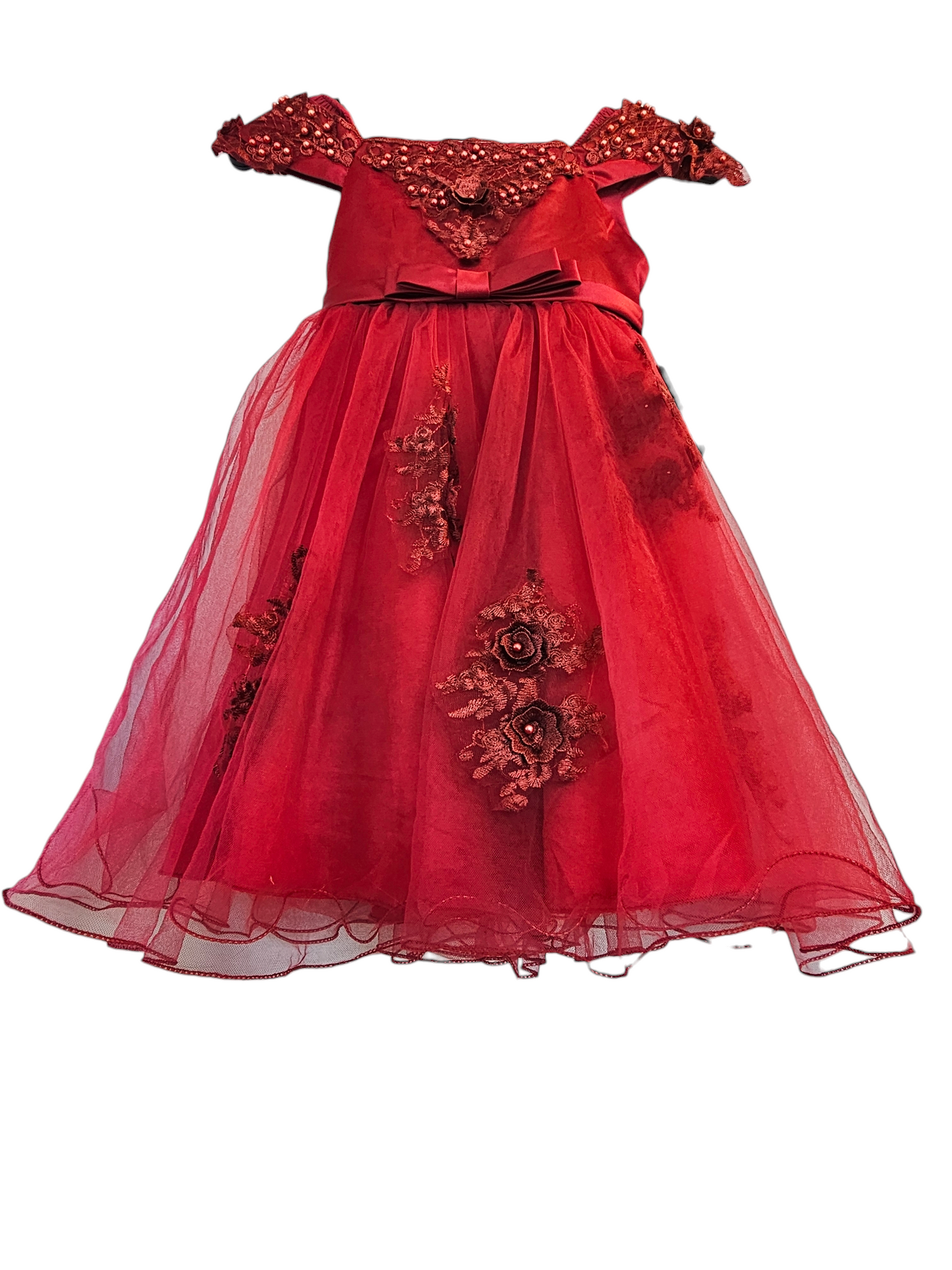 Red Tulle Floral Childs Party Dress