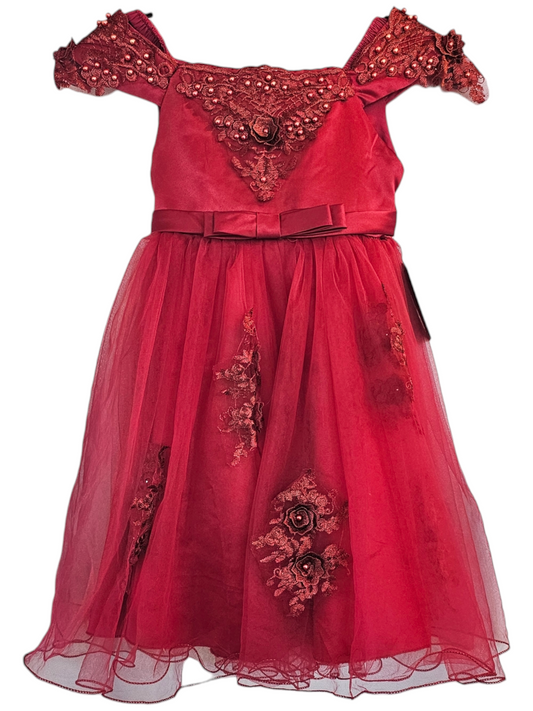 Red Tulle Floral Childs Party Dress