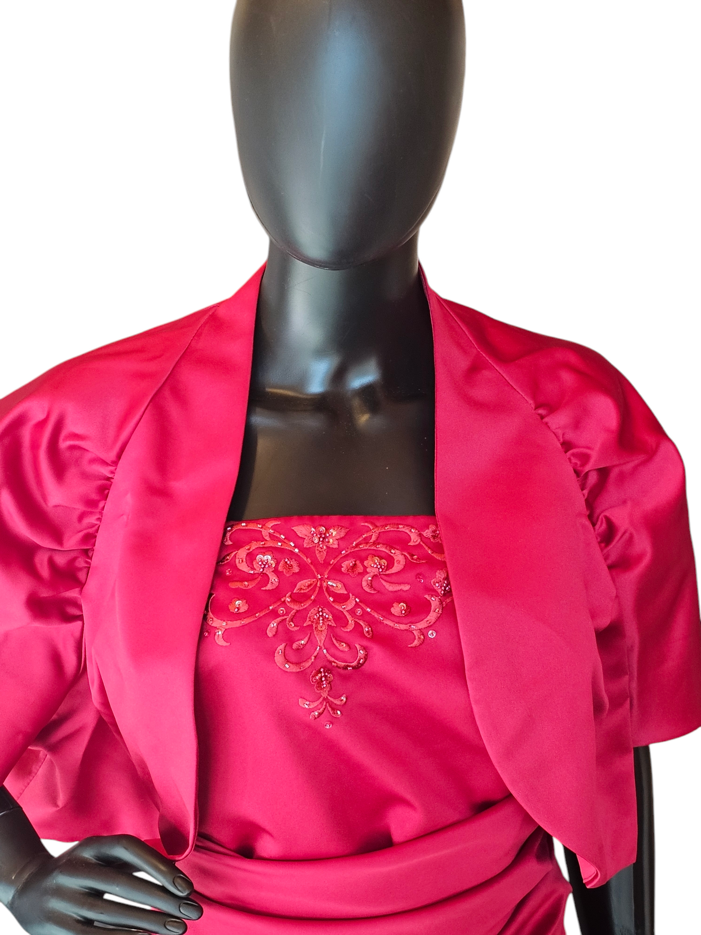 Red Side Sweep Formal Gown W/Crop Jacket