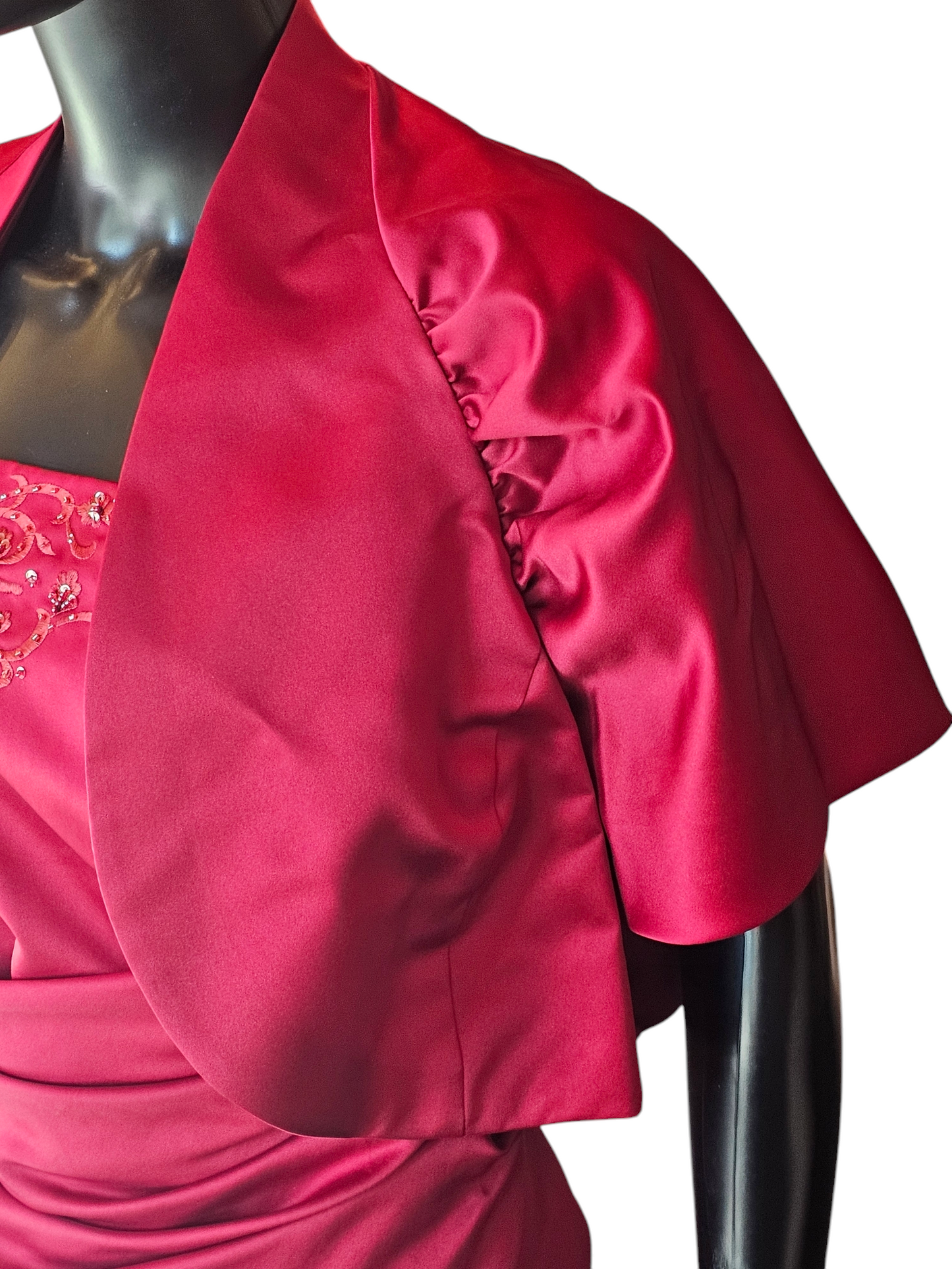 Red Side Sweep Formal Gown W/Crop Jacket