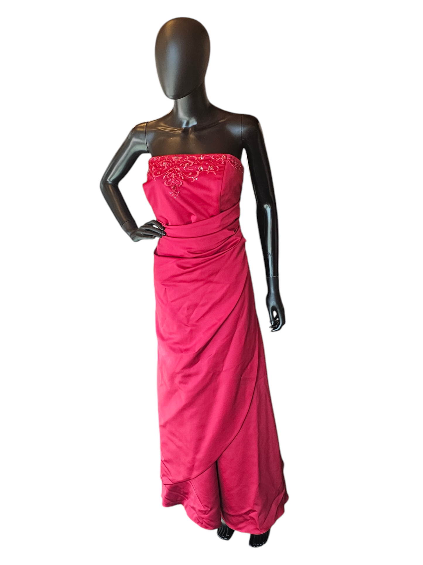 Red Side Sweep Formal Gown W/Crop Jacket