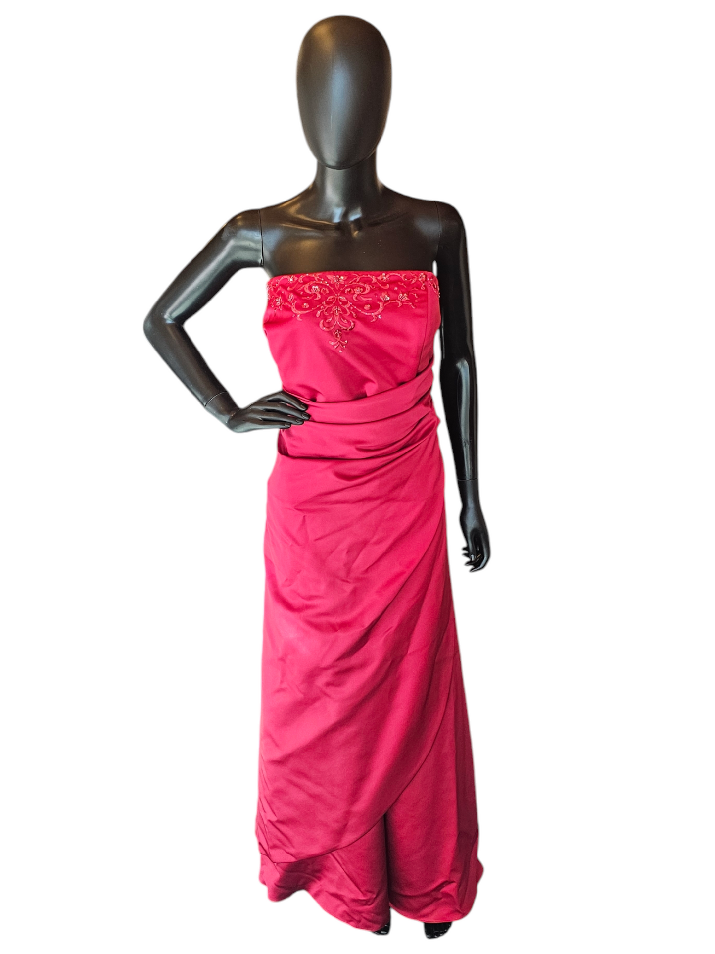 Red Side Sweep Formal Gown W/Crop Jacket