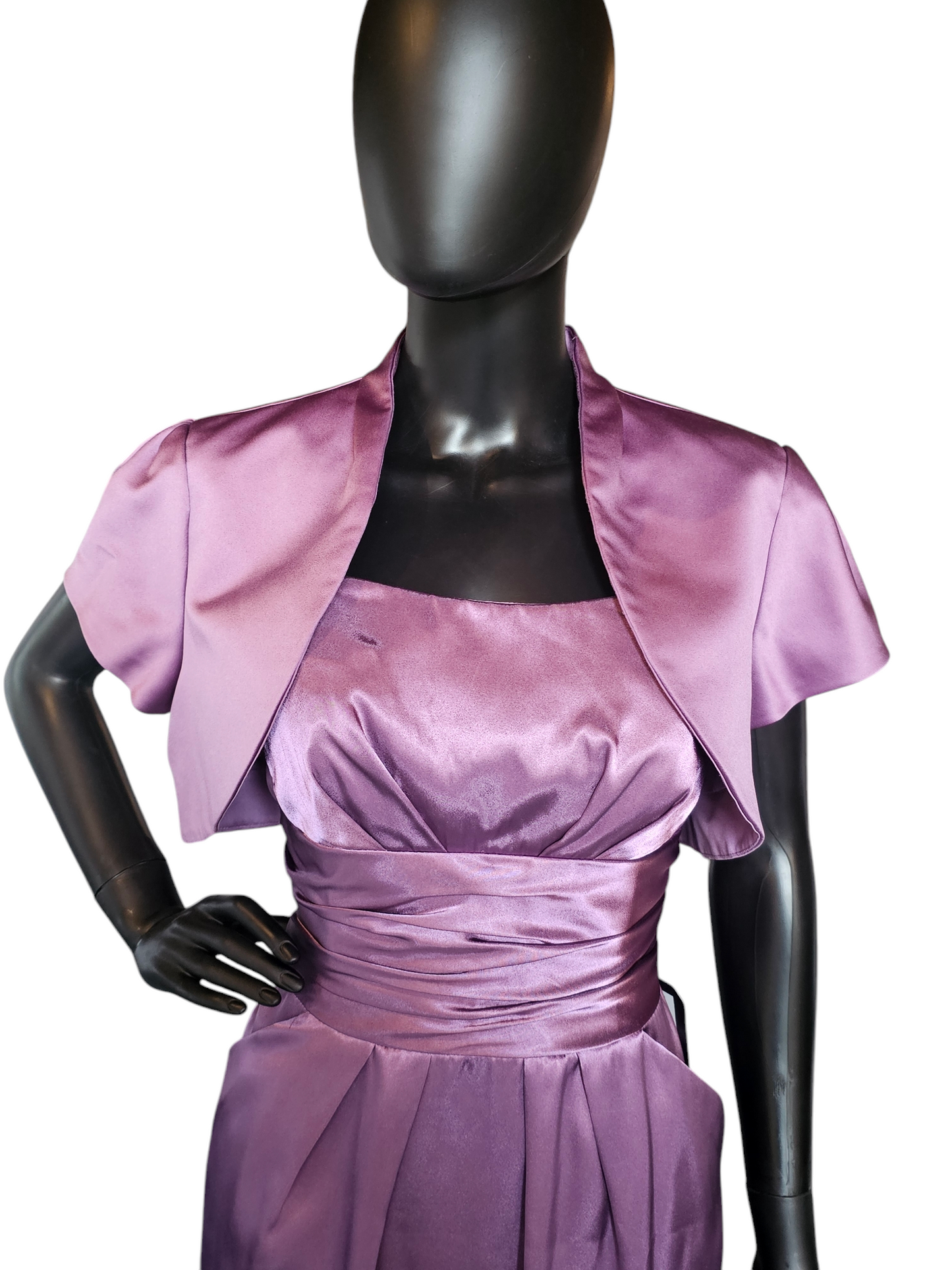 Purple Shimmer Satin Cocktail Dress W/Crop Jacket