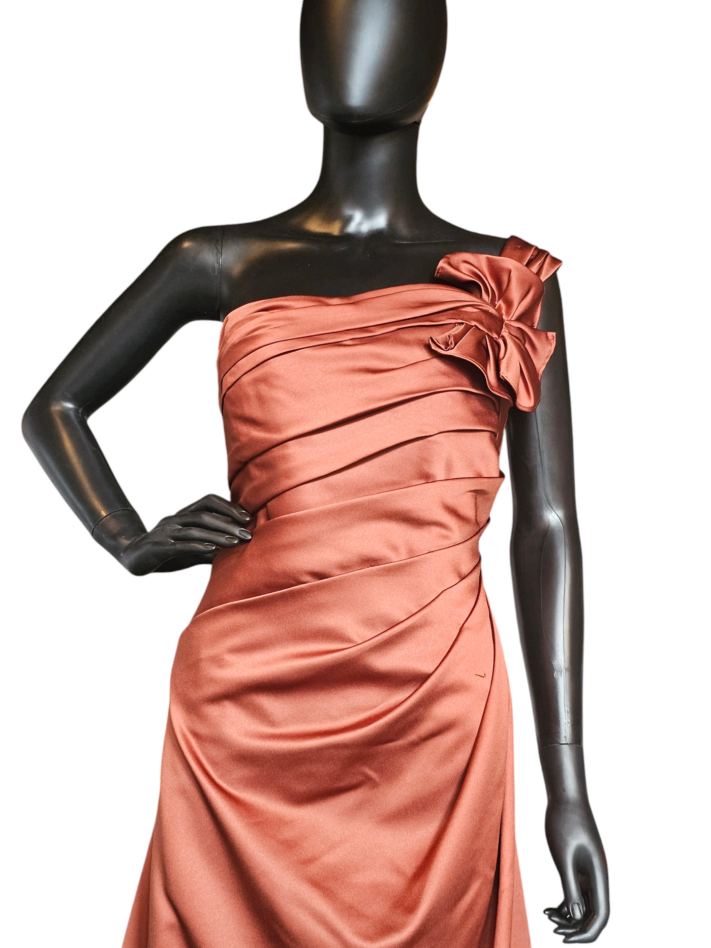 Rust Satin One Shoulder Formal Gown - Davids Bridal