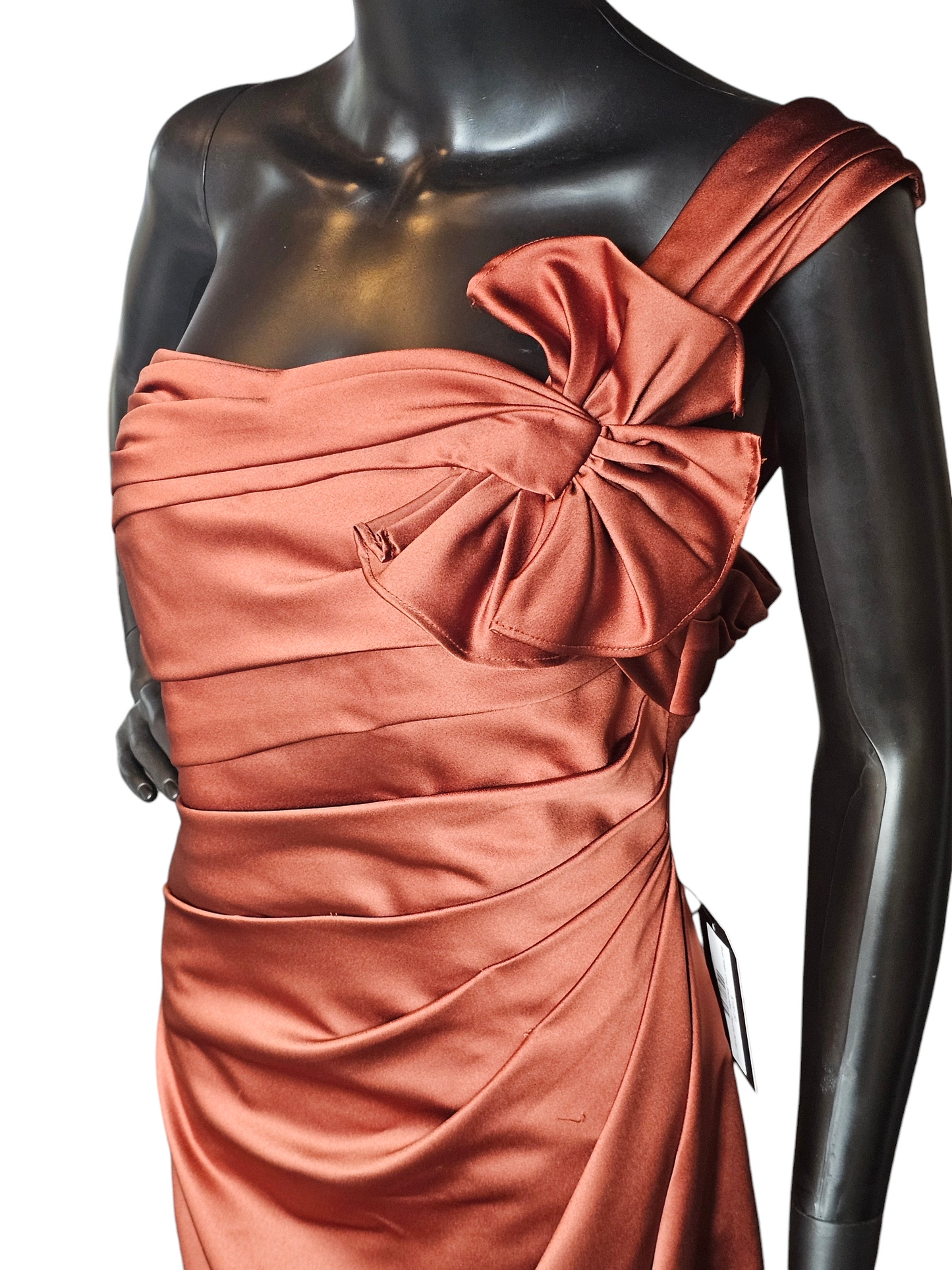 Rust Satin One Shoulder Formal Gown - Davids Bridal