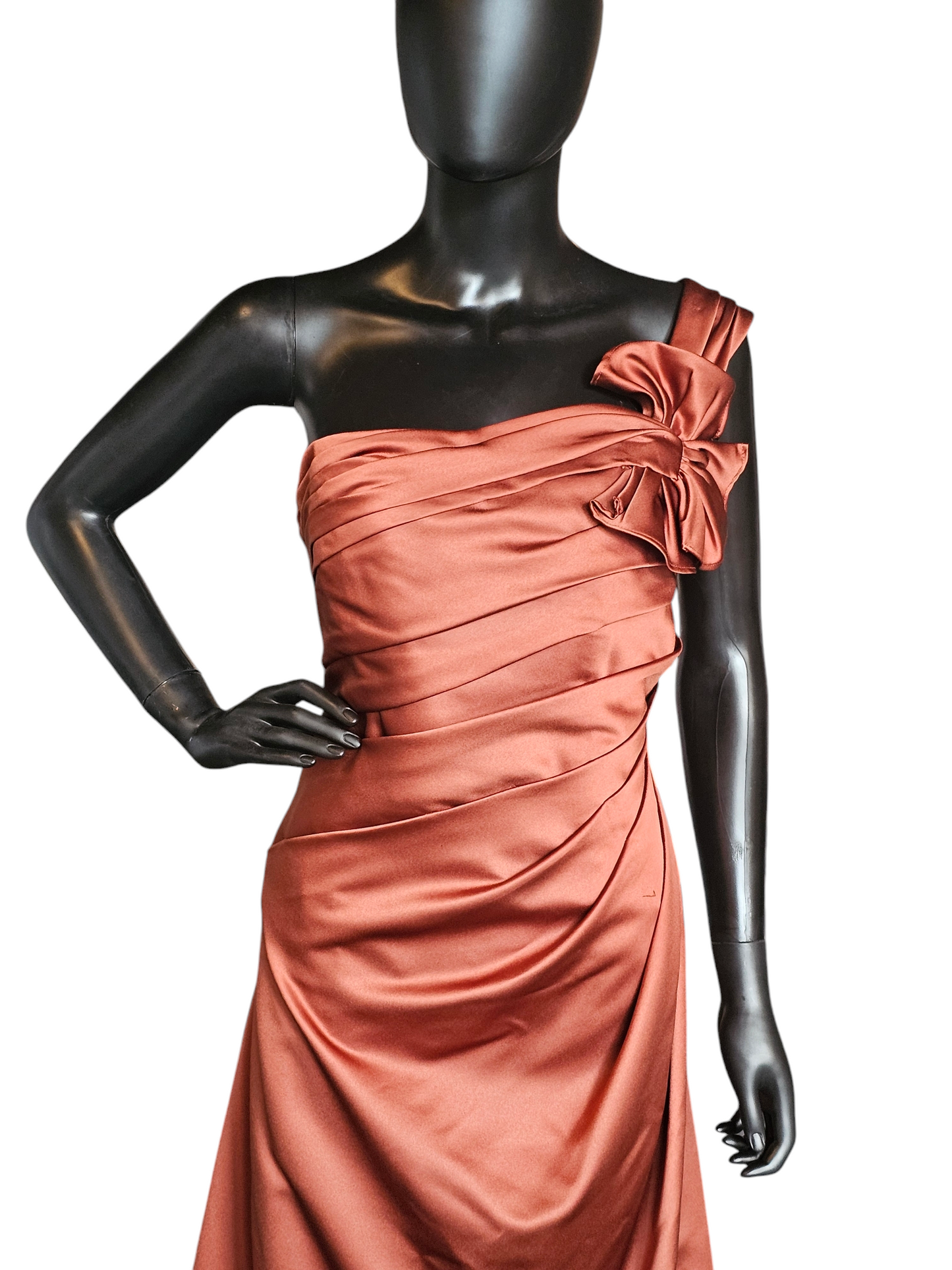 Rust Satin One Shoulder Formal Gown - Davids Bridal